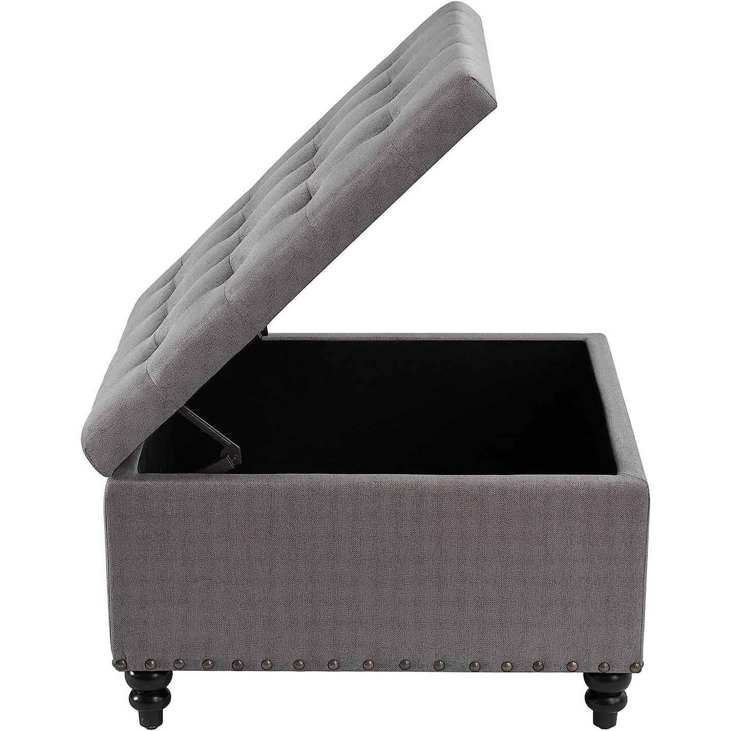 Grey Tufted Storage Ottoman Square For Living Room from PriceLows™