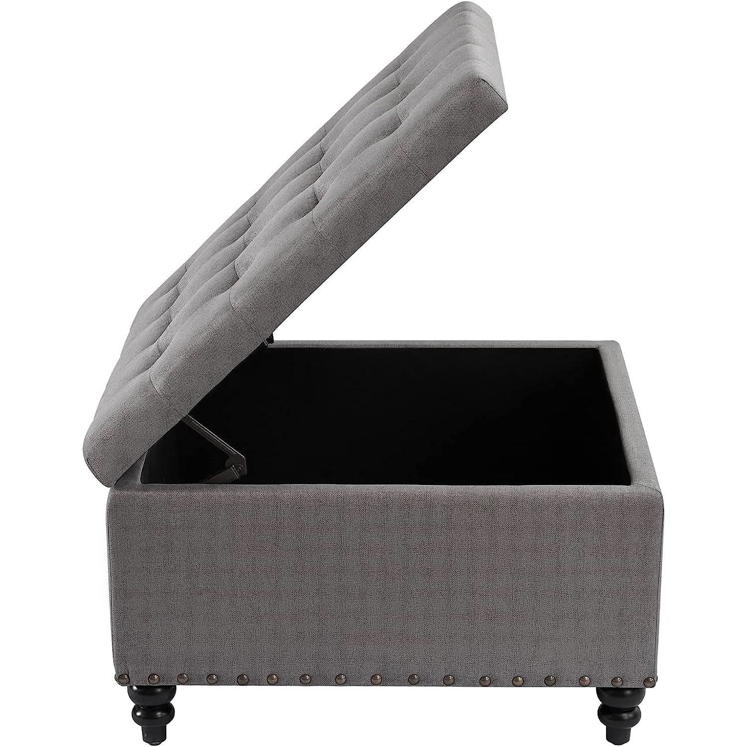 Grey Tufted Storage Ottoman Square For Living Room from PriceLows™