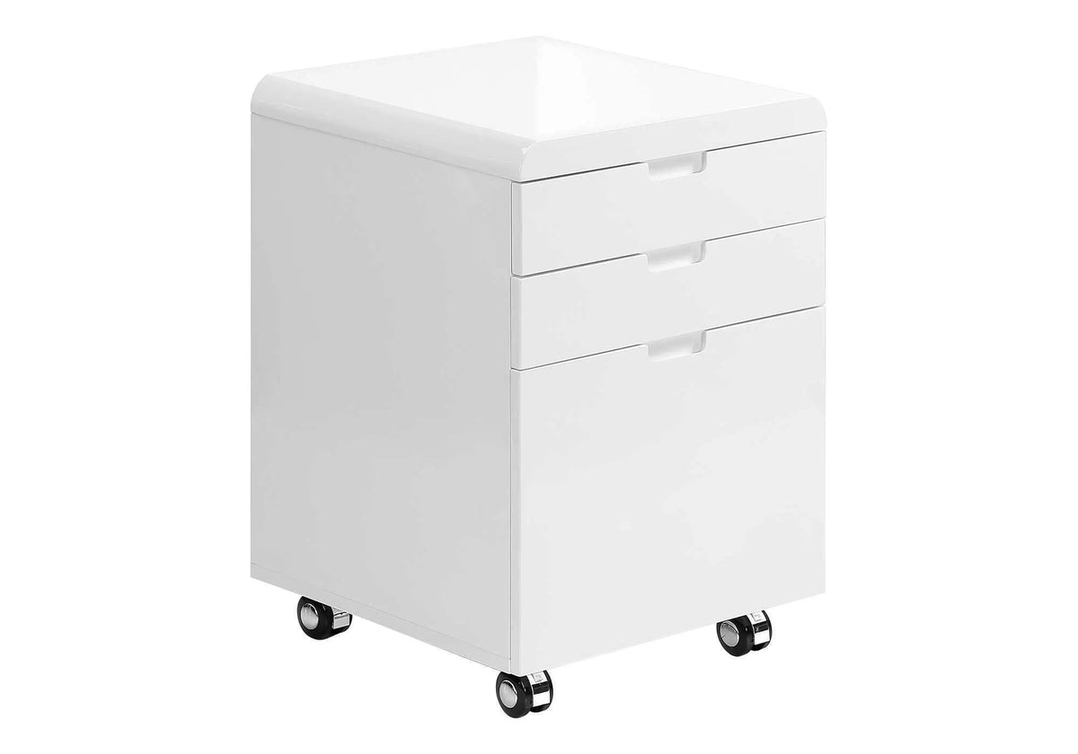 Glossy White File Cabinet | Rolling Mobile | Printer Stand | Inset Drawer Handles