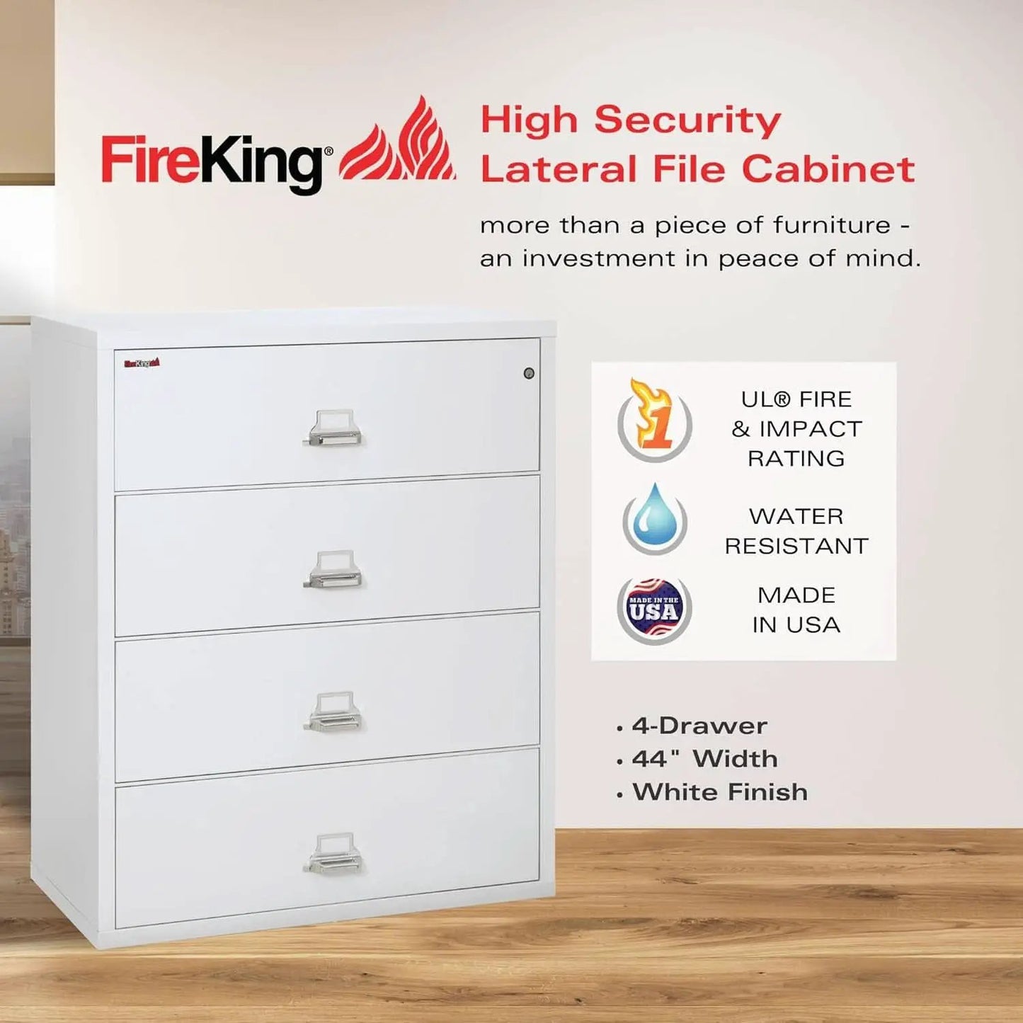 White 4 Drawer Fire Safe Lateral File Cabinet 1 Hour from PriceLows™