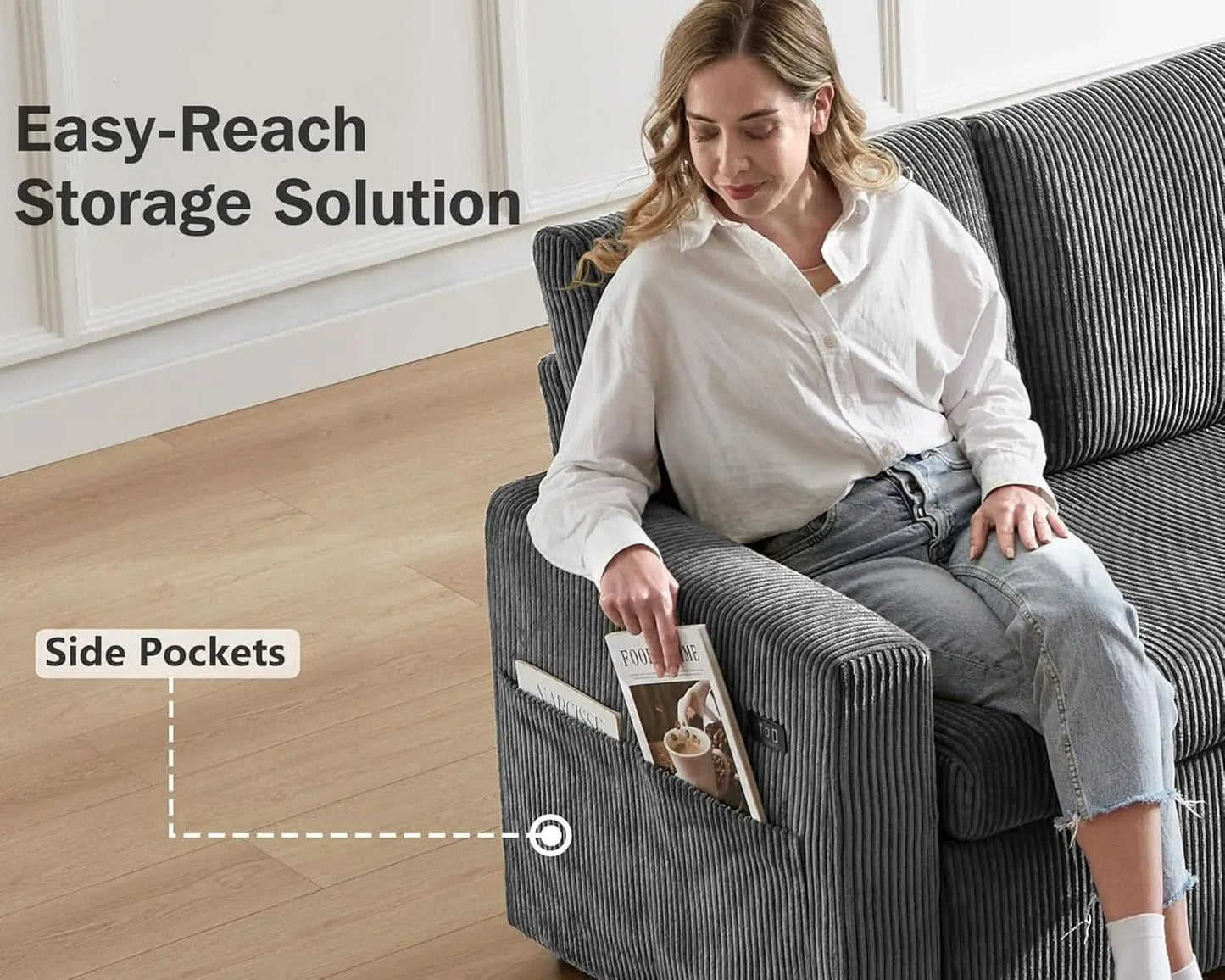 81 Inch Corduroy Velvet GreyTone Sleeper Sofa Pullout from PriceLows™