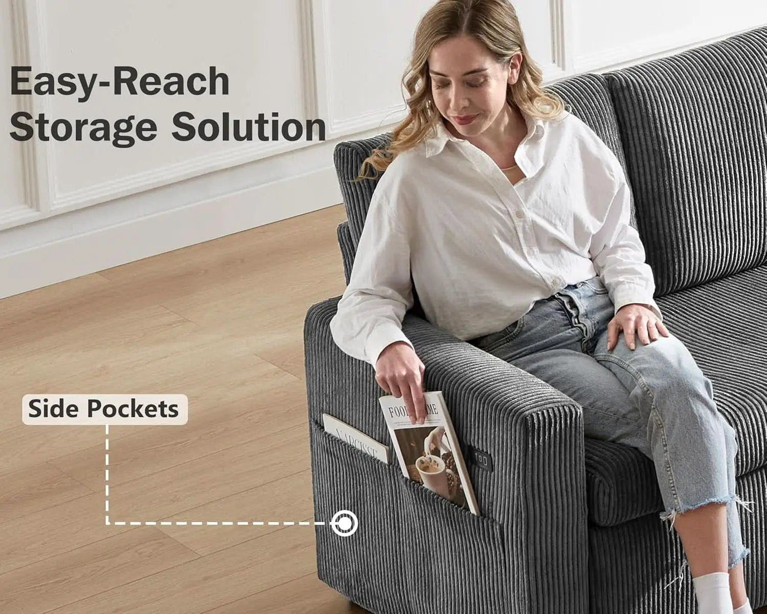81 Inch Corduroy Velvet GreyTone Sleeper Sofa Pullout from PriceLows™