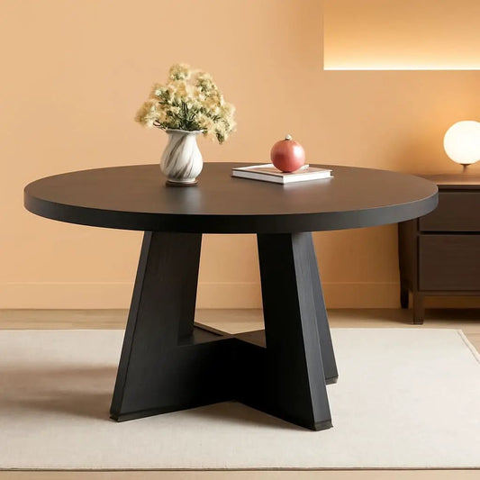 47 Inch Round Dining Table Black With Wooden Pedestal Base from PriceLows™