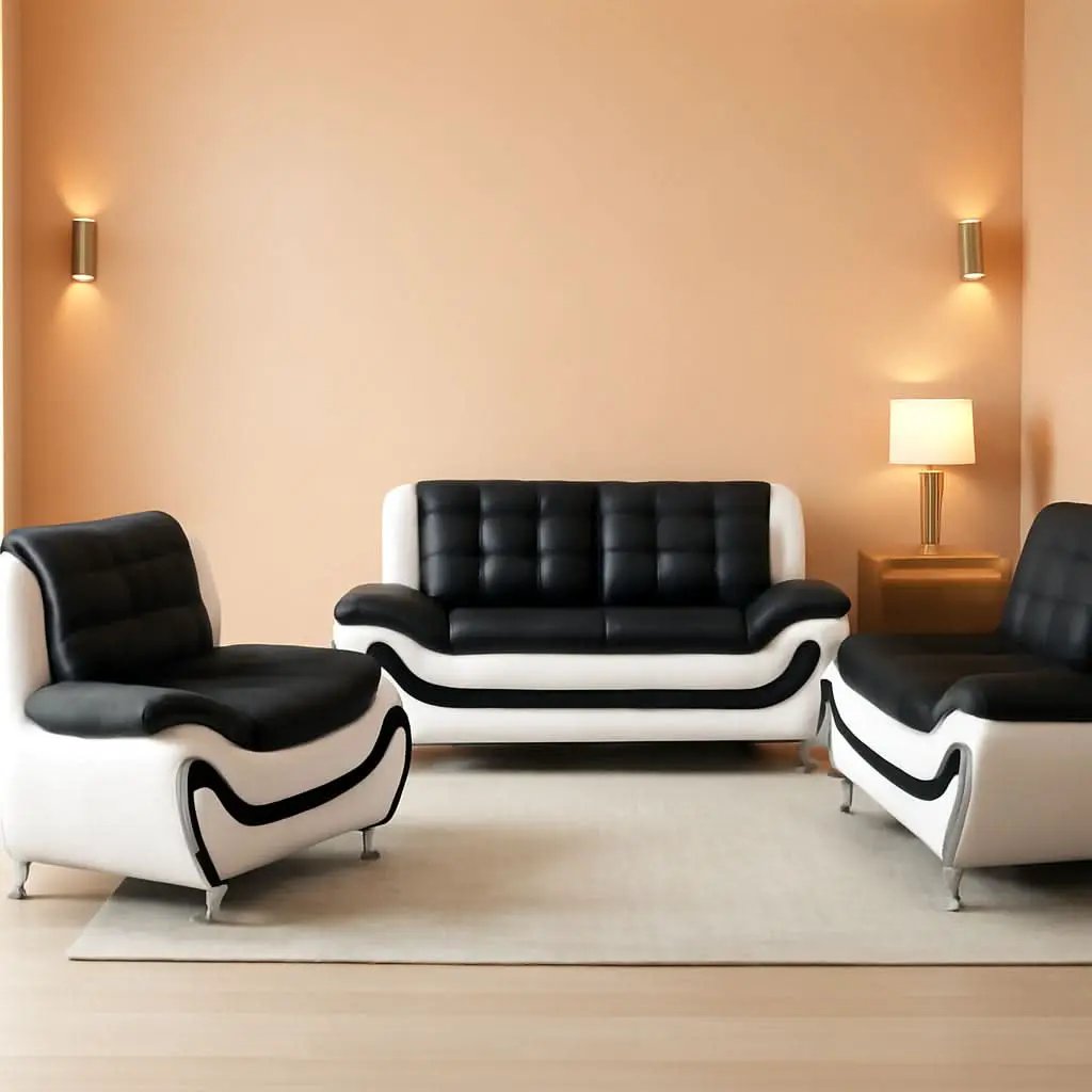 3 Piece Aldo Modern Faux Leather Sofa Set Black And White With Sofa Loveseat And Chair from PriceLows™