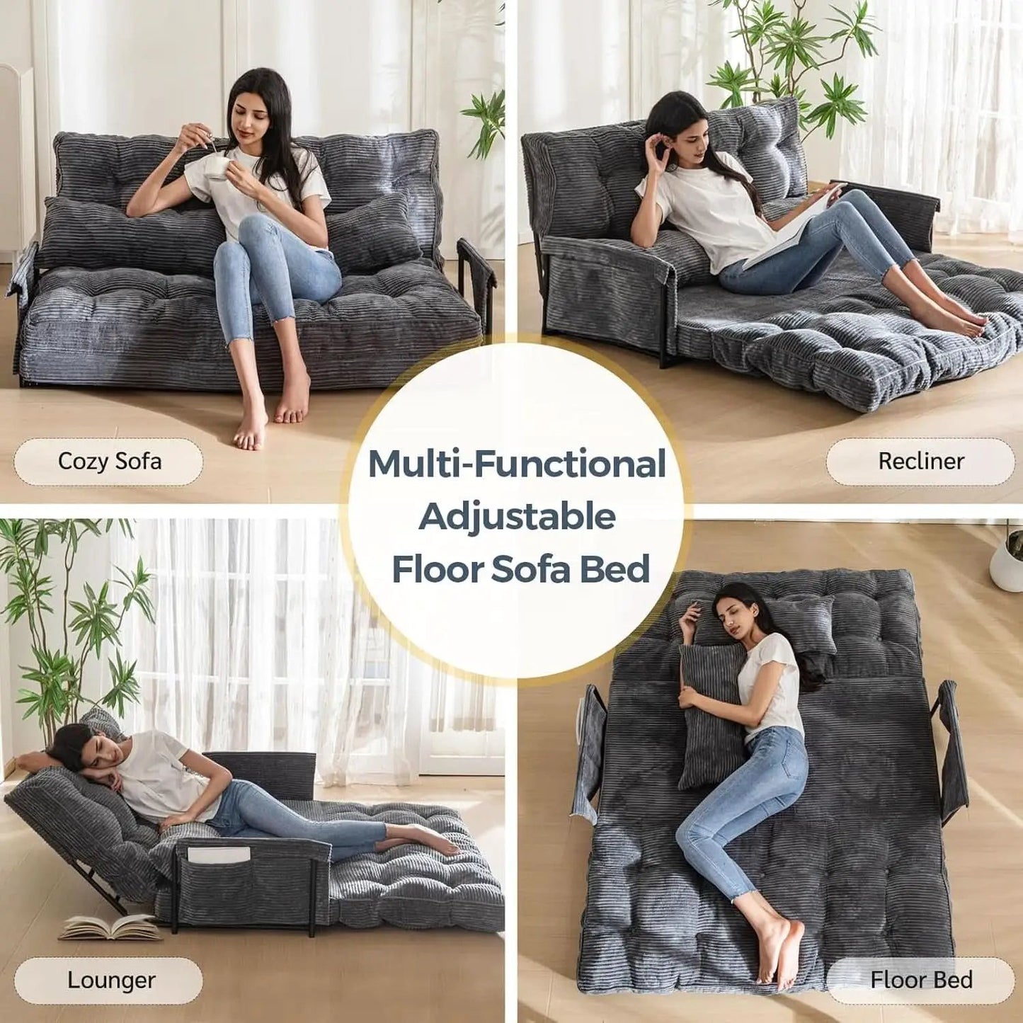 Dark Gray Adjustable Floor Sofa 5 Position Reclining Bed from PriceLows™