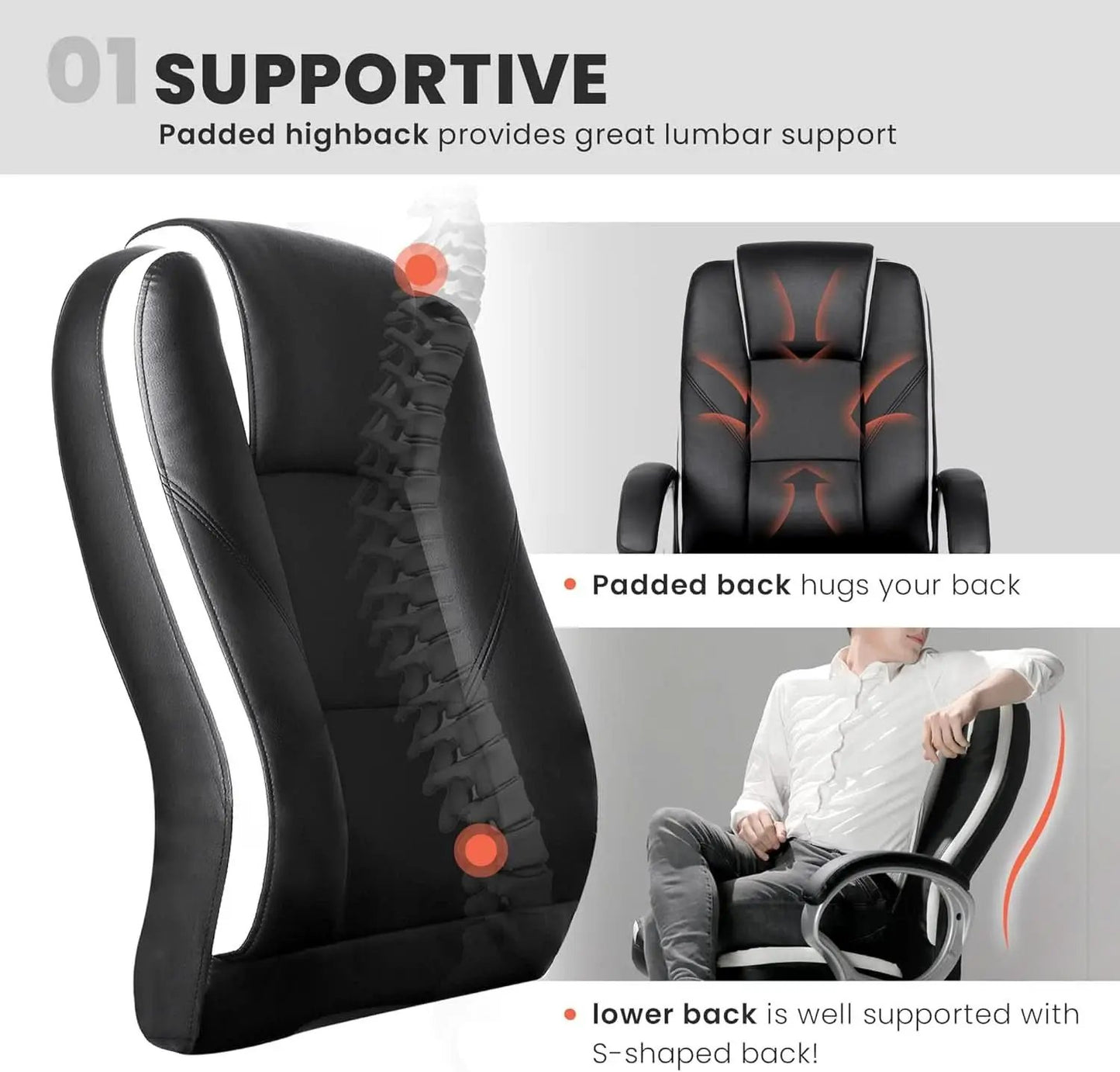 Ergonomic Black Leather Office Chair With Lumbar Support from PriceLows™