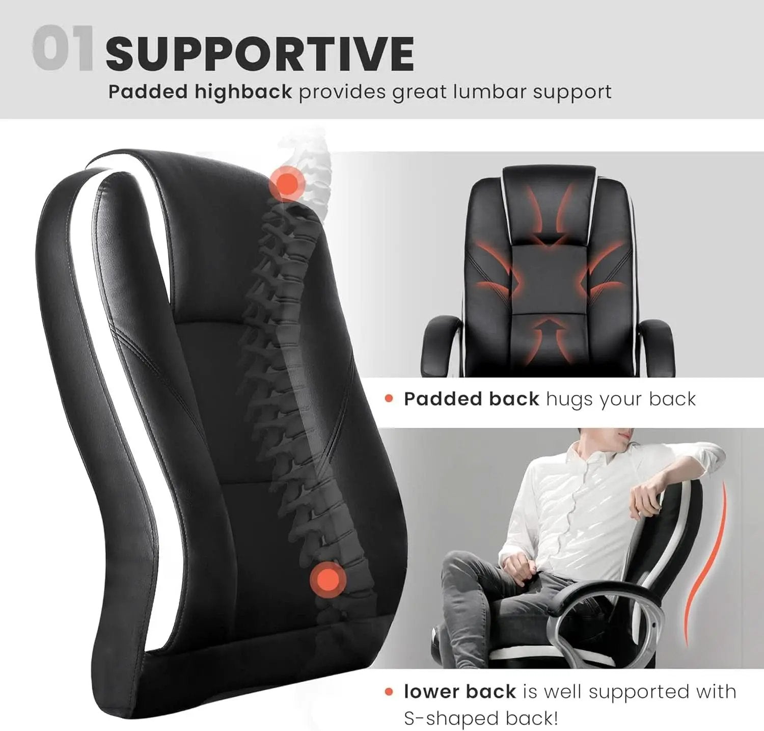 Ergonomic Black Leather Office Chair With Lumbar Support from PriceLows™
