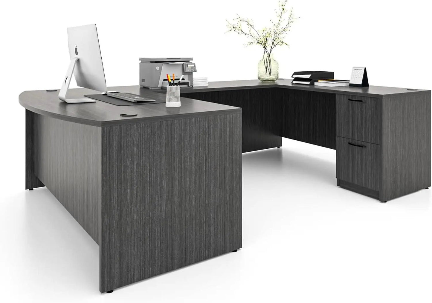 67 Inch U Shaped Executive Desk With 2 Storage Cabinets from PriceLows™