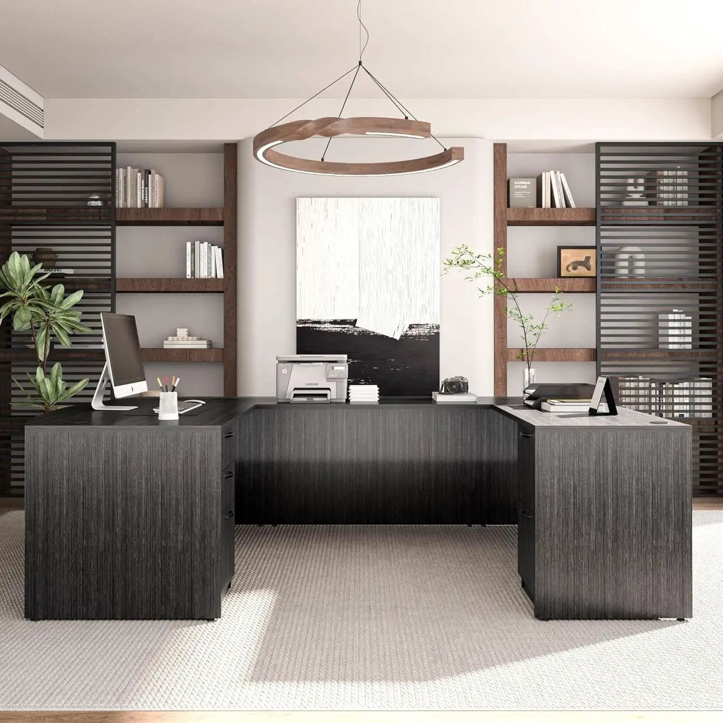 67 Inch U Shaped Executive Desk With 2 Storage Cabinets from PriceLows™