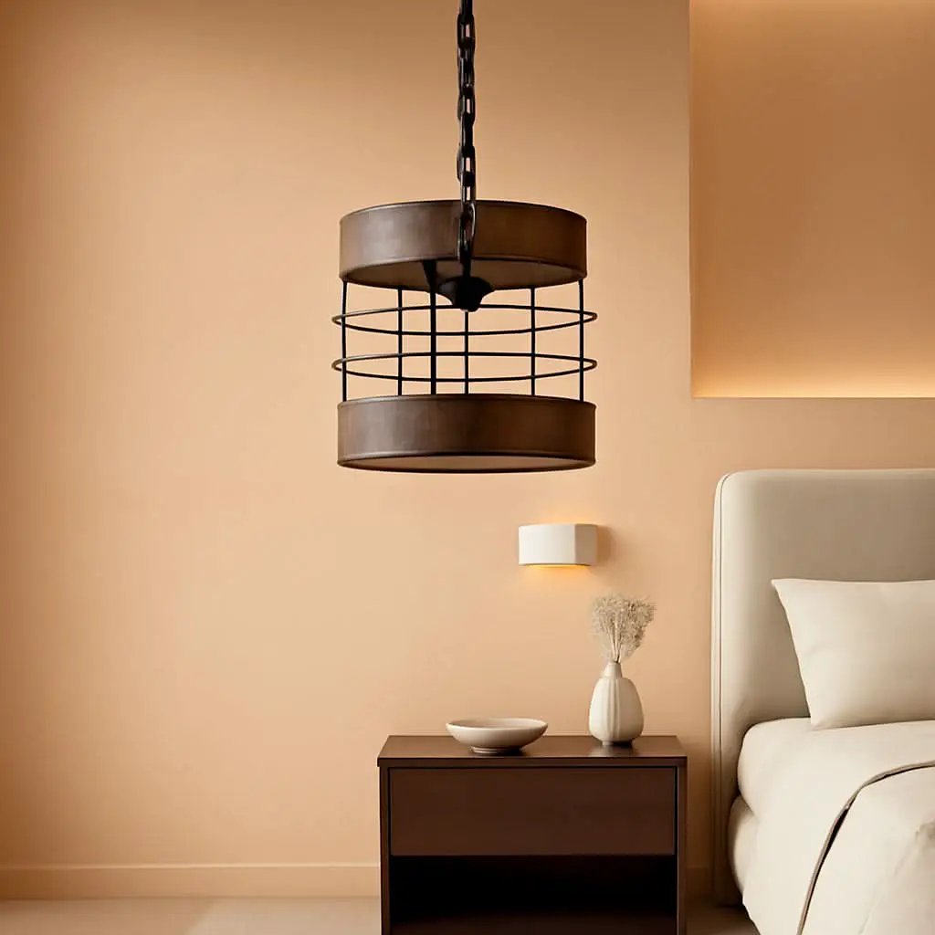 Retro Industrial Chandelier Round Pendant One Light Brown from PriceLows™
