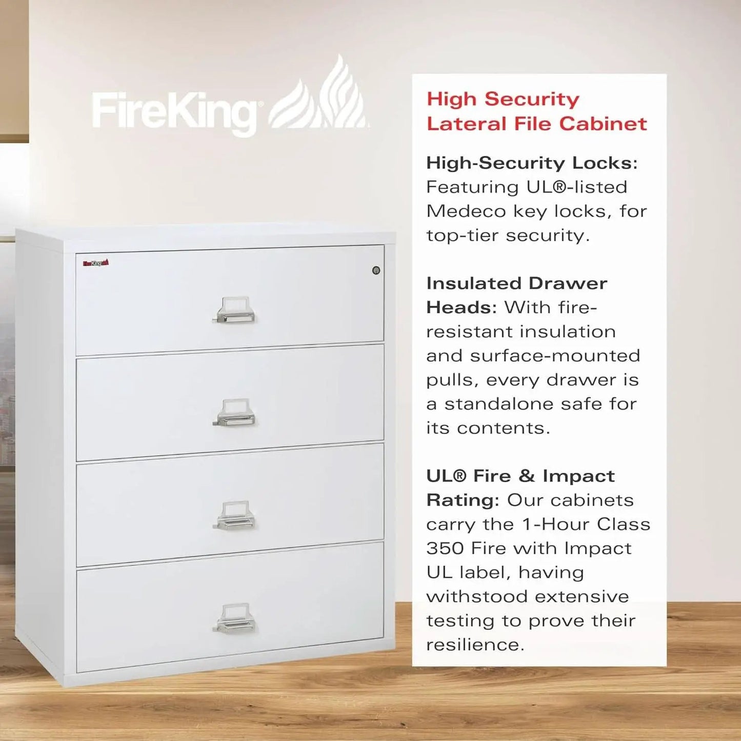 White 4 Drawer Fire Safe Lateral File Cabinet 1 Hour from PriceLows™