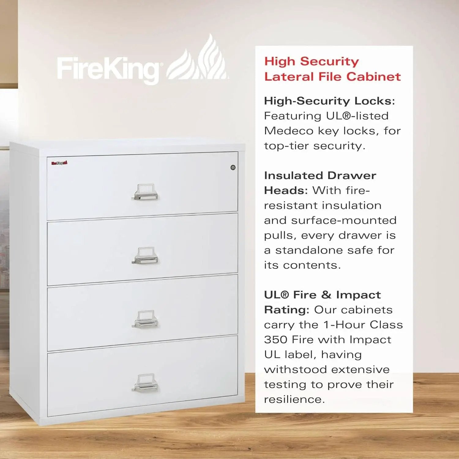White 4 Drawer Fire Safe Lateral File Cabinet 1 Hour from PriceLows™