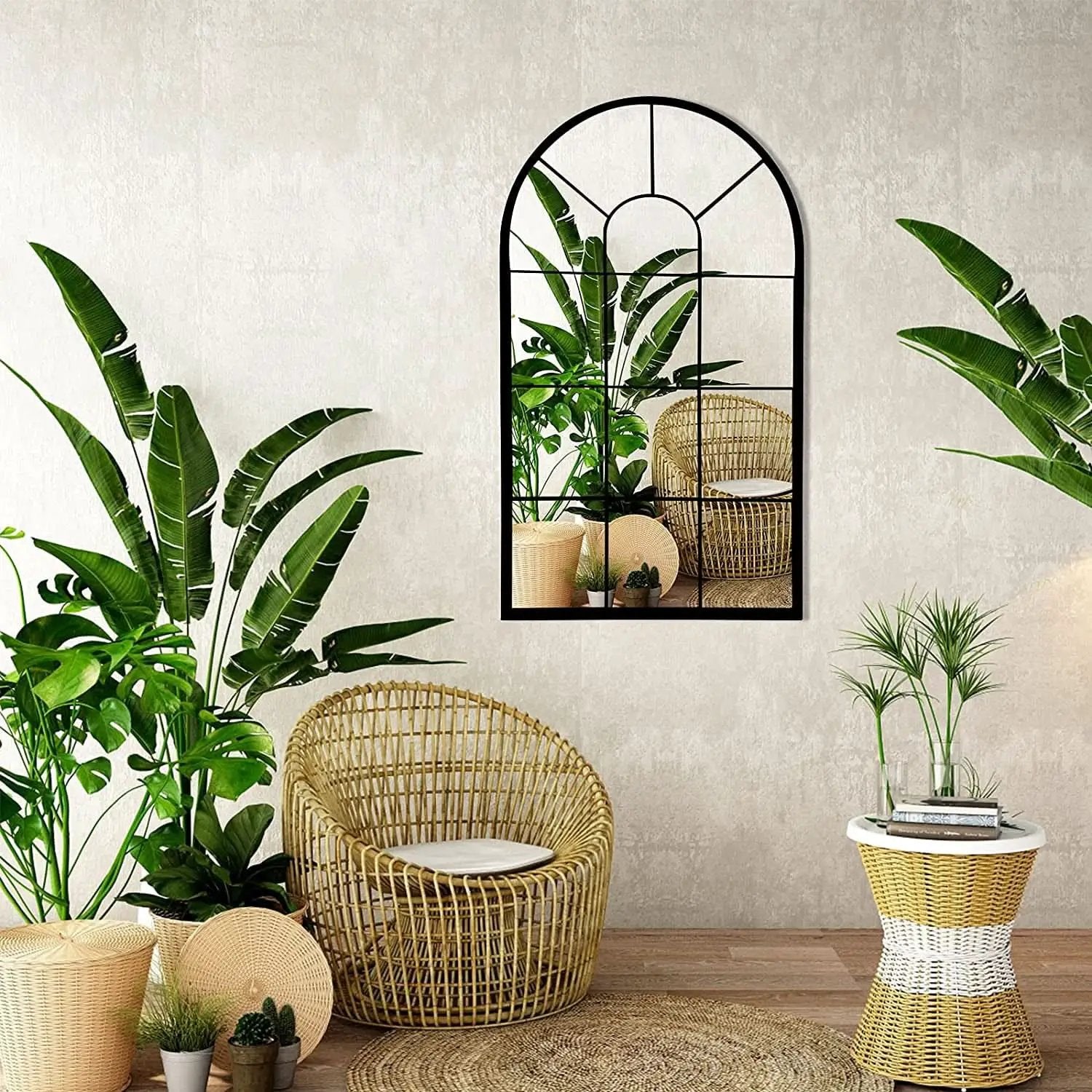 Wall Mirror Black Arched Farmhouse 41.3 x 24 x 1 Inches from PriceLows™