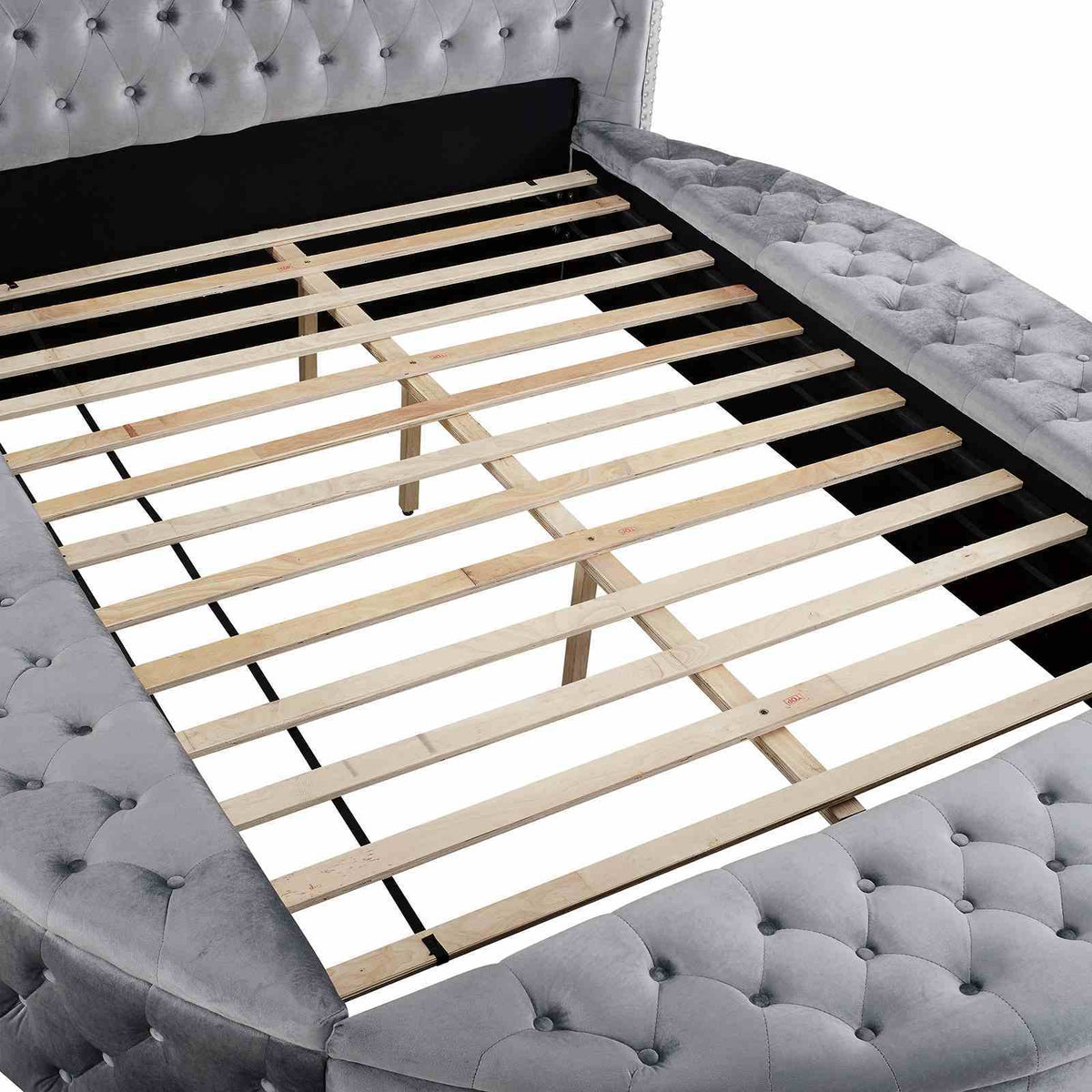 Glam Round Bed | Button Tufted Wingback Headboard | Storage | USB Ports