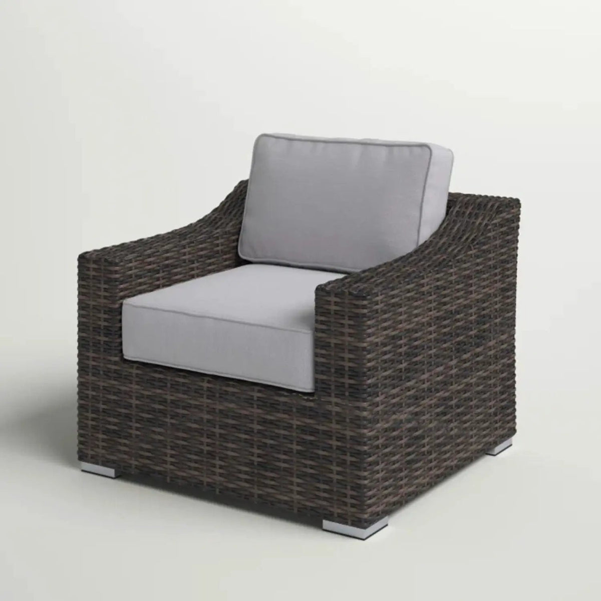 Patio Armchair With Cushions | Modern Wicker Design | Boxy Silhouette | No Assembly Required