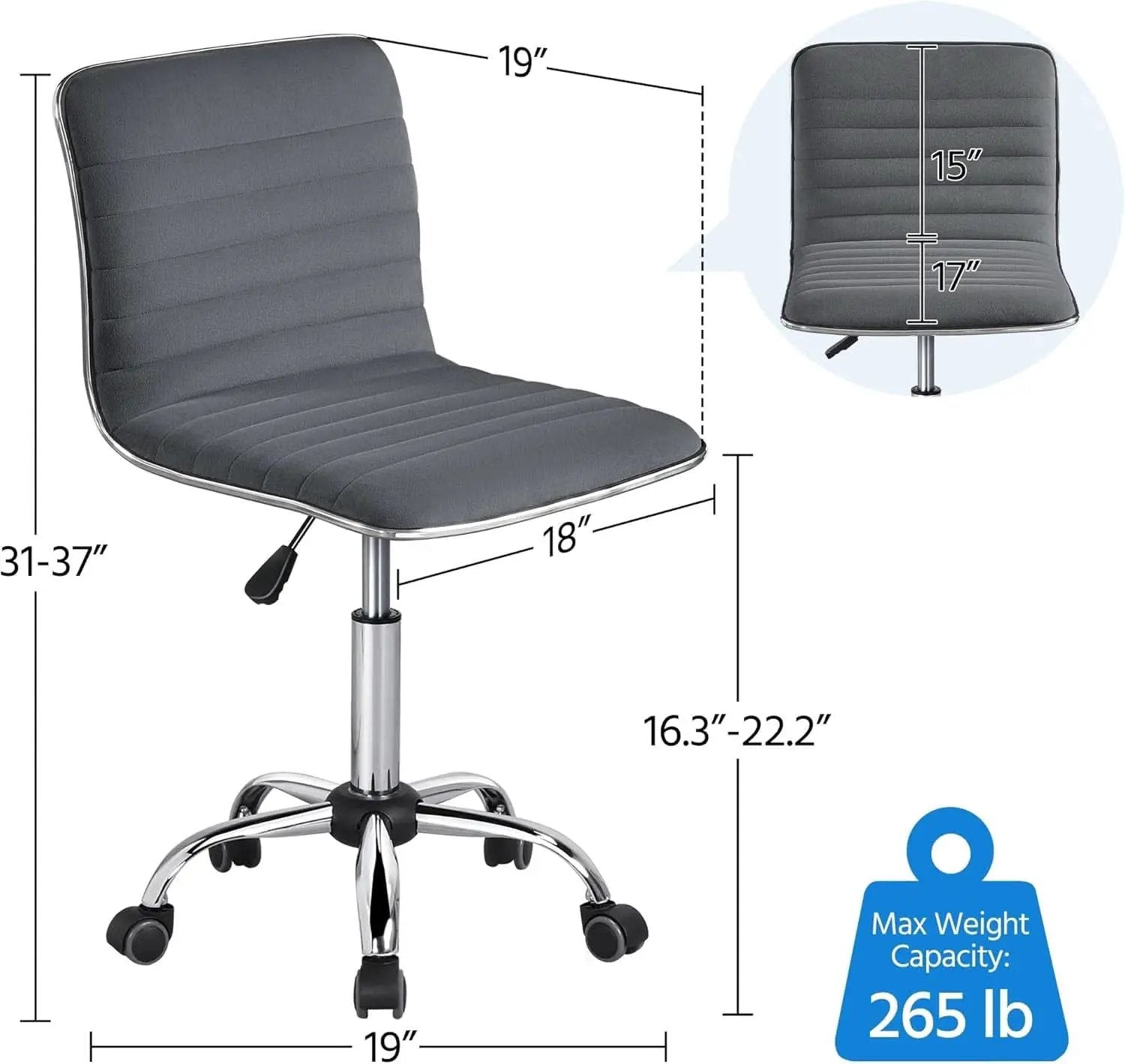 Dark Gray Velvet Armless Swivel Chair Height Adjustable from PriceLows™