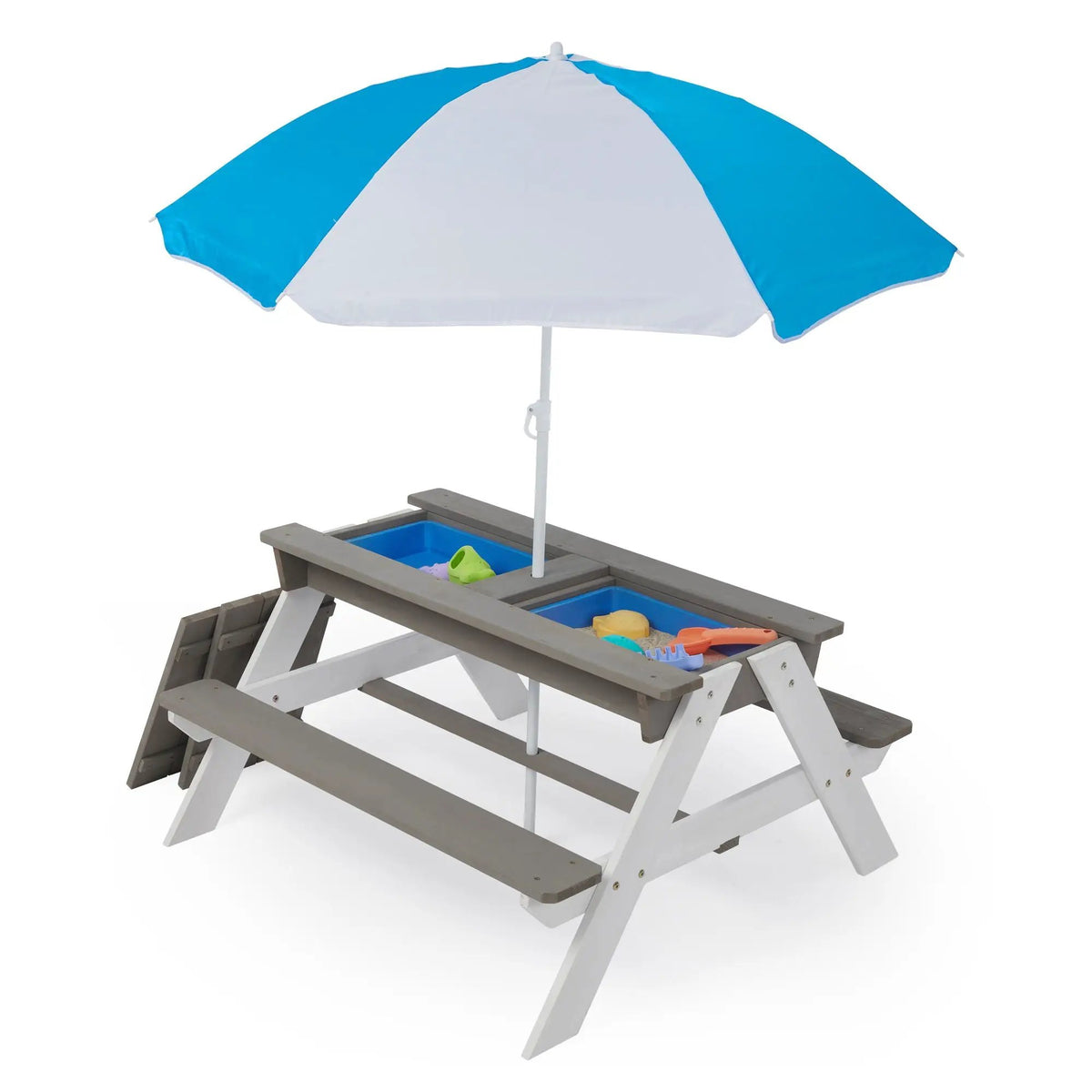 Kids Picnic Table With Umbrella | 3-In-1 Convertible Design | Natural Cedar Wood | Sand And Water Play