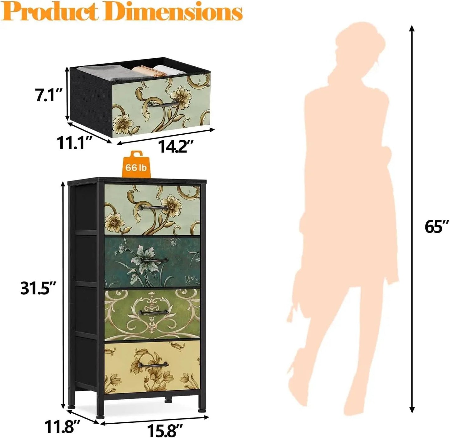 4 Drawer Dresser Nightstand With Wood Top For Bedroom from PriceLows™