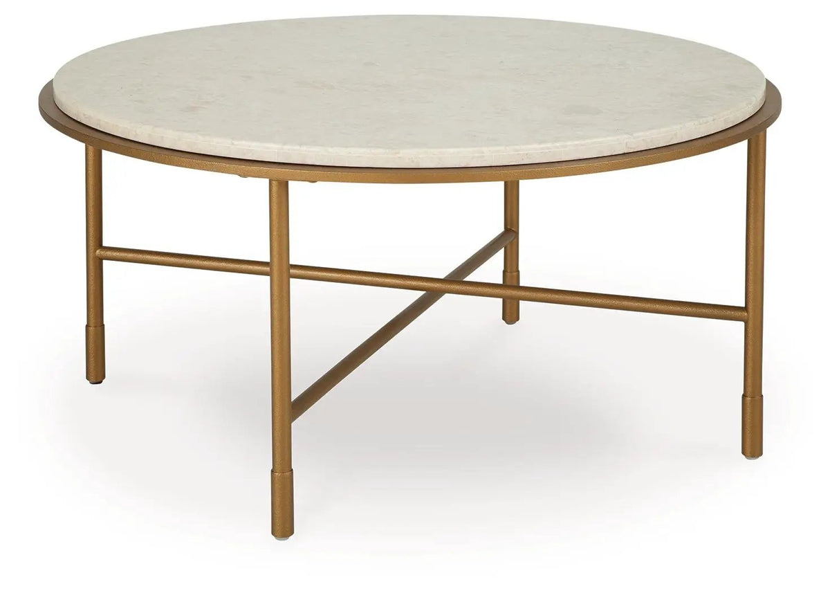 Alben Round End Table | Antiqued Goldtone Metal Frame | Natural Marble Top | 20.5 Inch Diameter