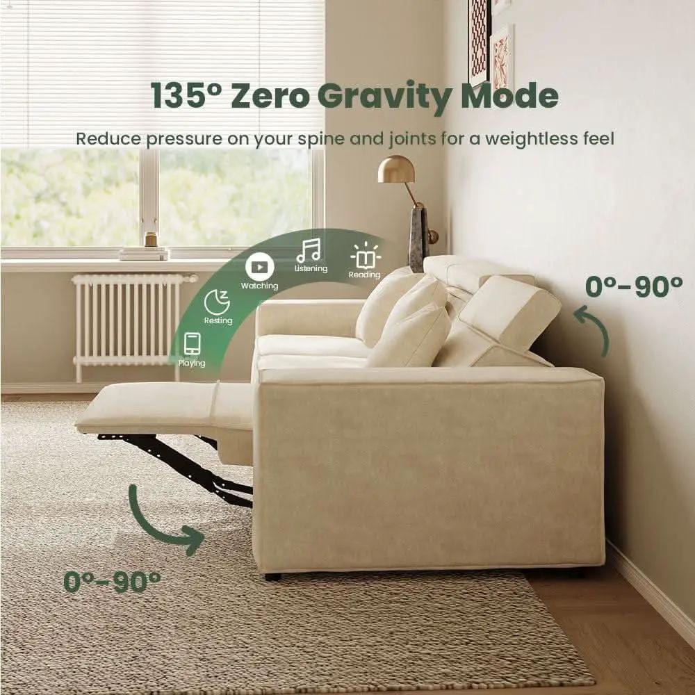 Modular Sectional Sofa With Velvet Beige Finish Recliner Compact Layout from PriceLows™