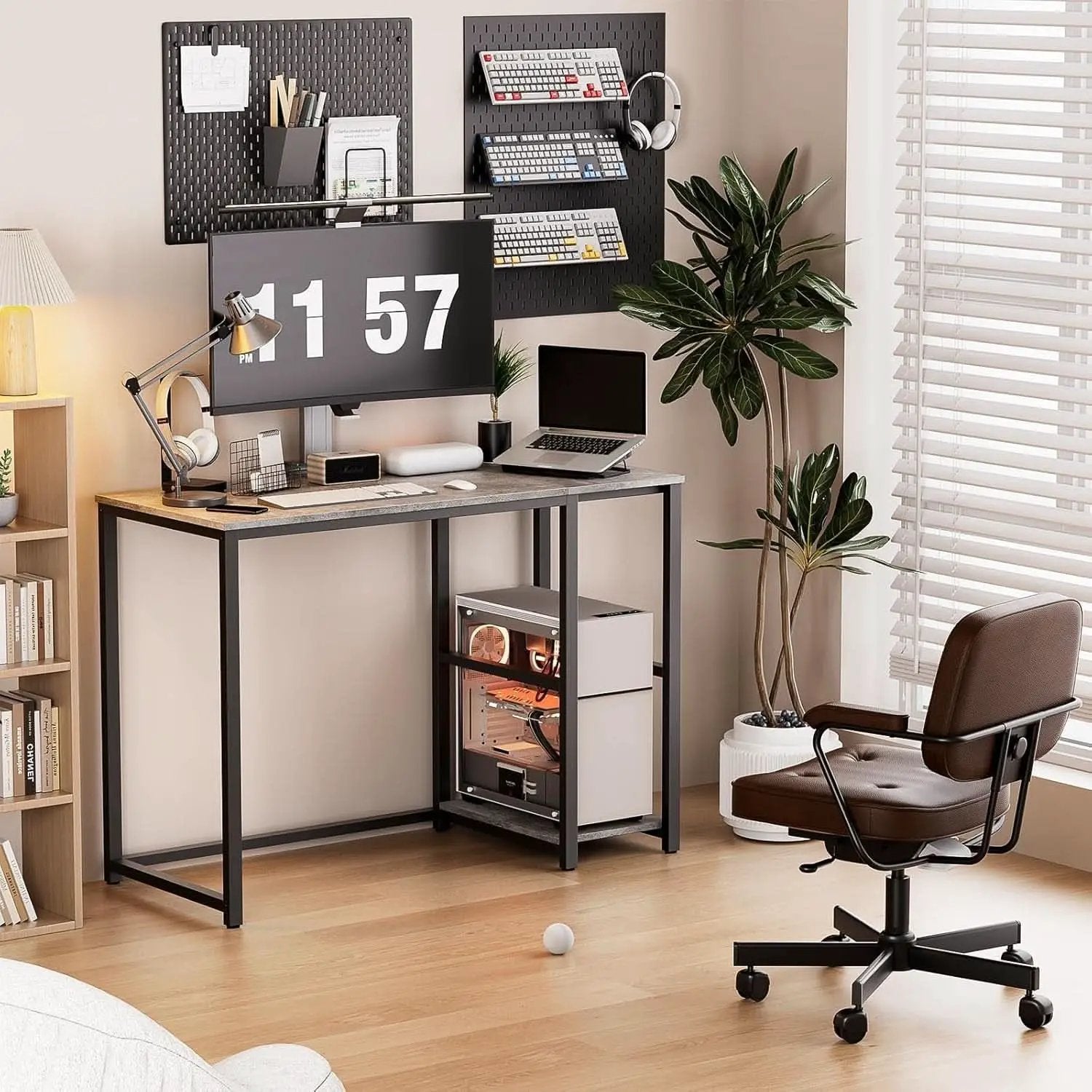 Computer Desk 40 Inch Gray With Durable Storage Shelves from PriceLows™