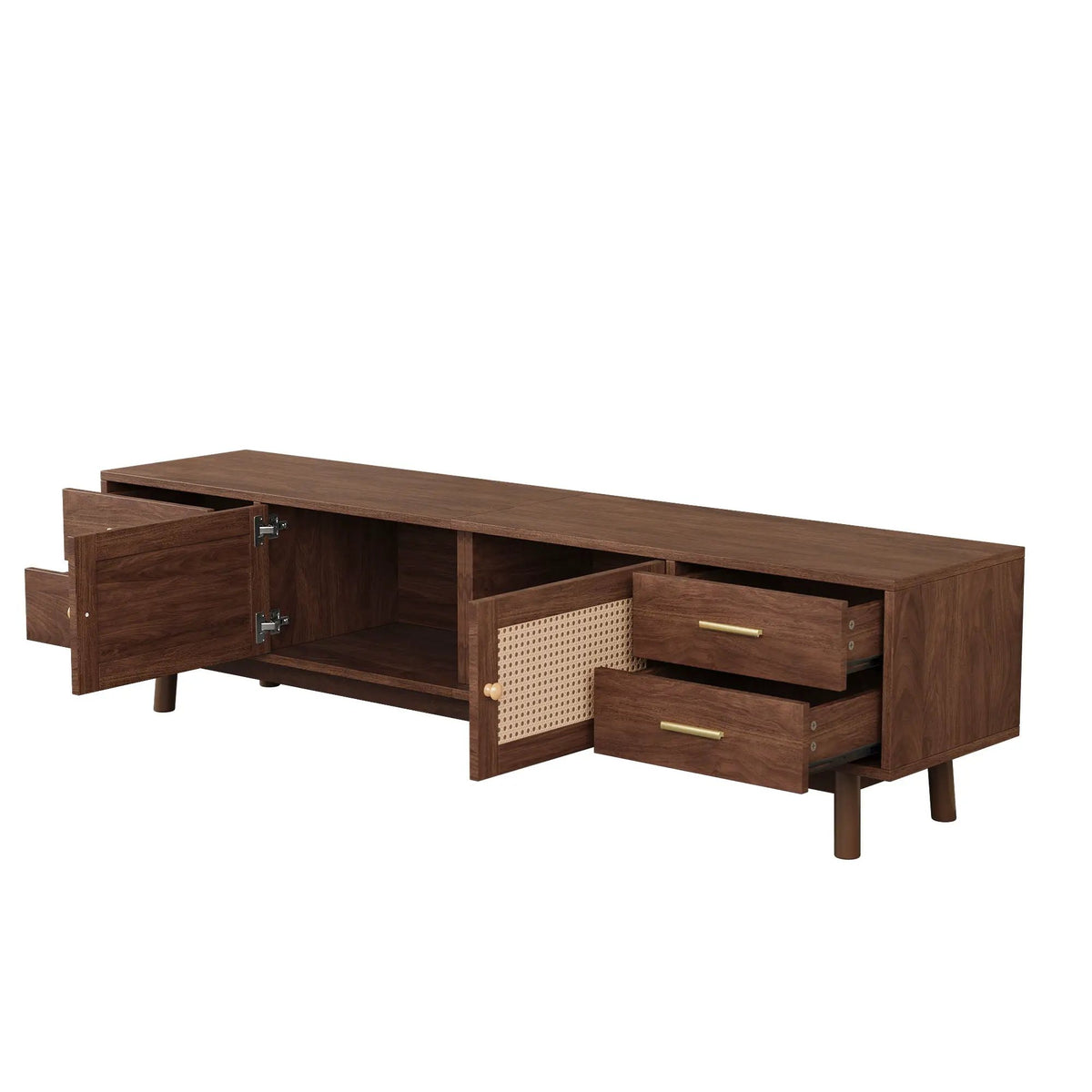 70 Inch TV Stand With Doors | Fits TVs Up To 80 Inch | 4 Drawers | Woven PE Rattan Doors