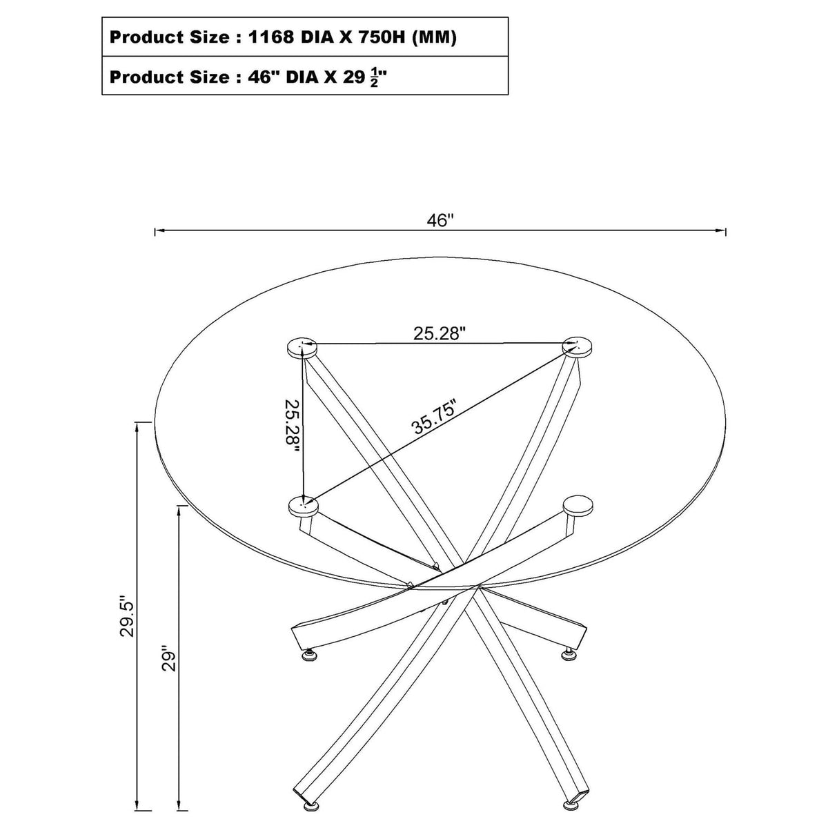 Beckham Round 46-inch Glass Top Dining Table Chrome | 46 x 46 x 29.5 in | Tempered Glass & Metal | Dining Room