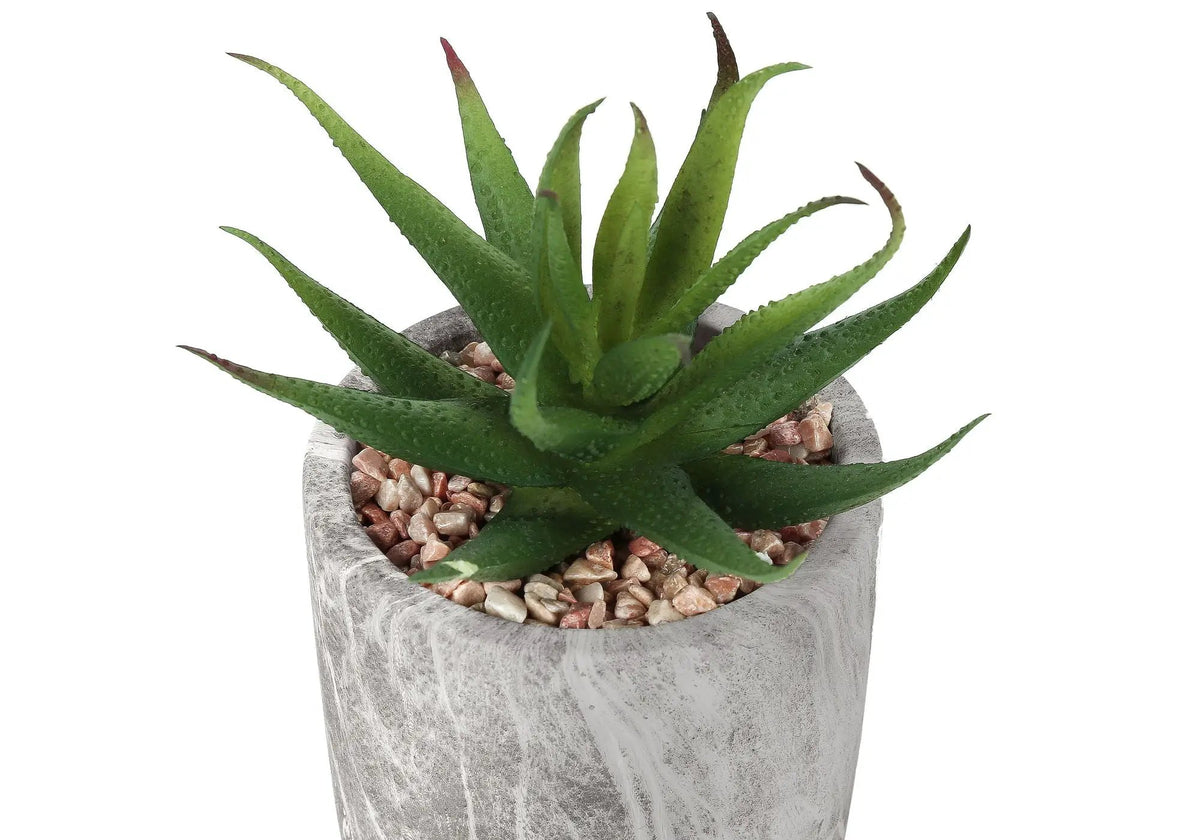 6 Inch Artificial Succulents | Set Of 2 | Grey Marble Pot | Indoor Faux Table Greenery