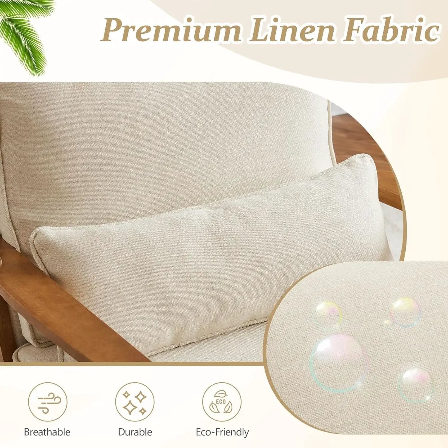 Beige Linen Upholstered Accent Chair Wide Armrests from PriceLows™