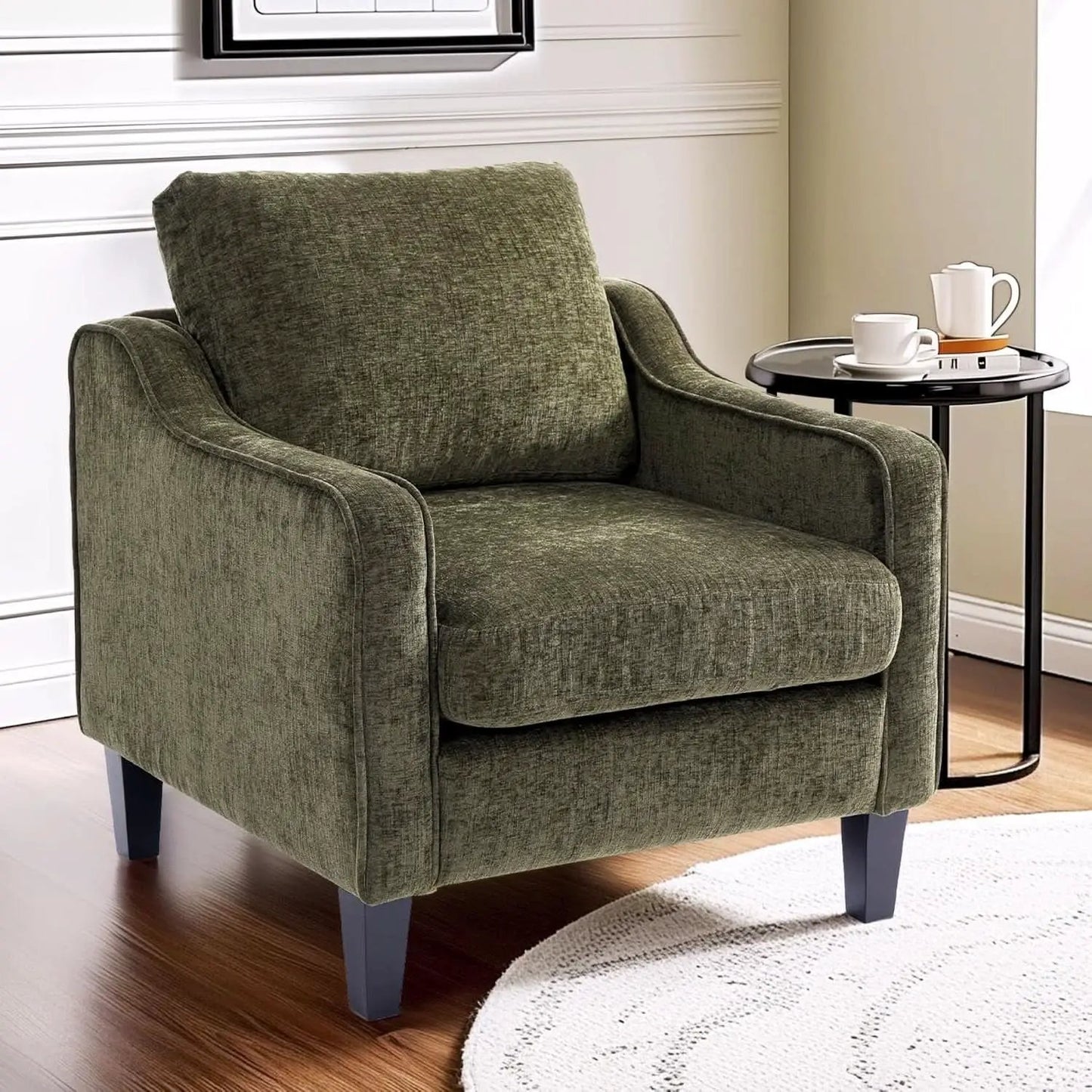 Green Chenille Accent Chair Midcentury Modern Upholstered from PriceLows™