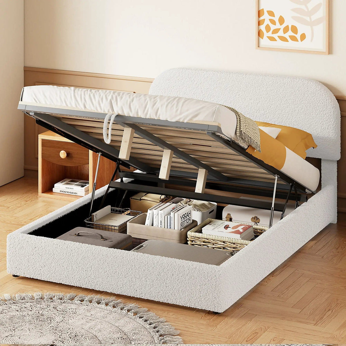 Upholstered Platform Bed With Hydraulic Storage System | 2 Pieces | Bedroom Furniture | Bedroom