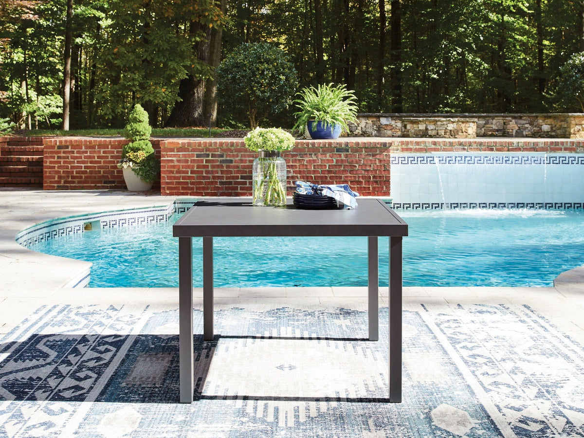 Rocky Creek Square Dining Table With Umbrella Option | 38 x 38 x 29.25 in | Stainless Steel & Aluminum | Gray