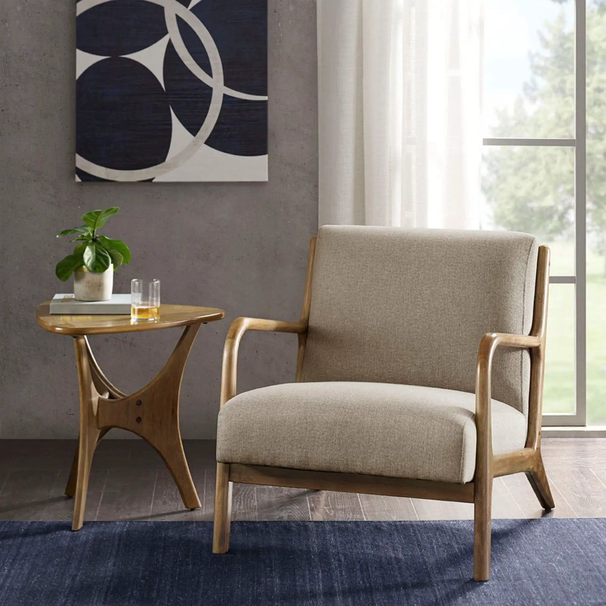 Mid Century Lounge Chair | Solid Wood Frame | High Density Foam | Elm Finish