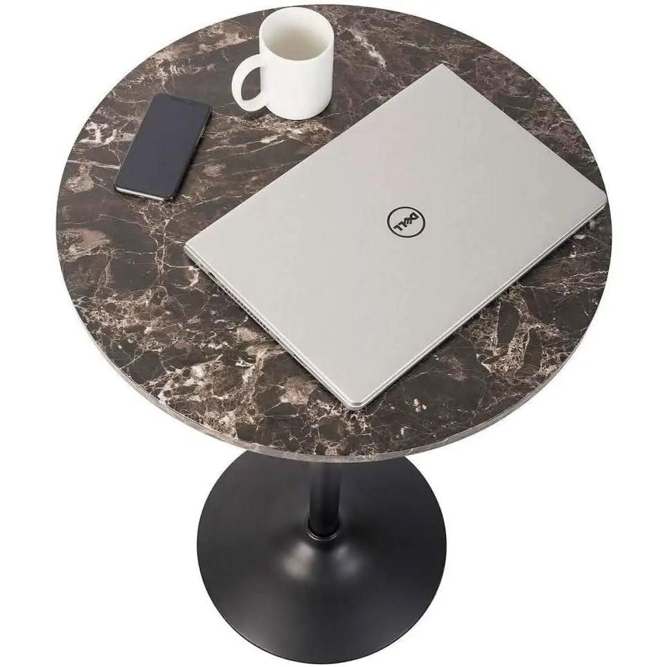 Round Pub Table With Faux Marble Top And Black Metal Base from PriceLows™