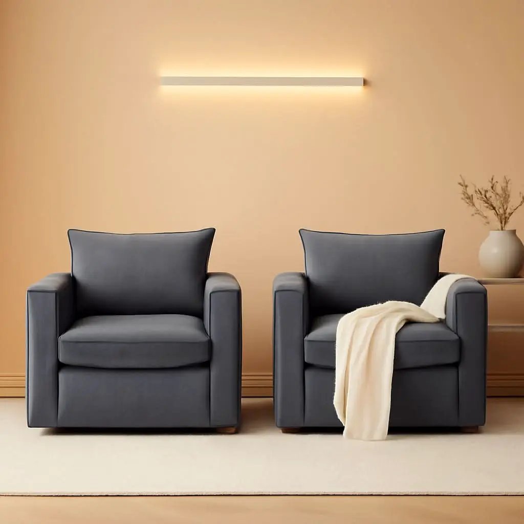 Grey Upholstered Swivel Armchair Twin Pack LivingRoom from PriceLows™