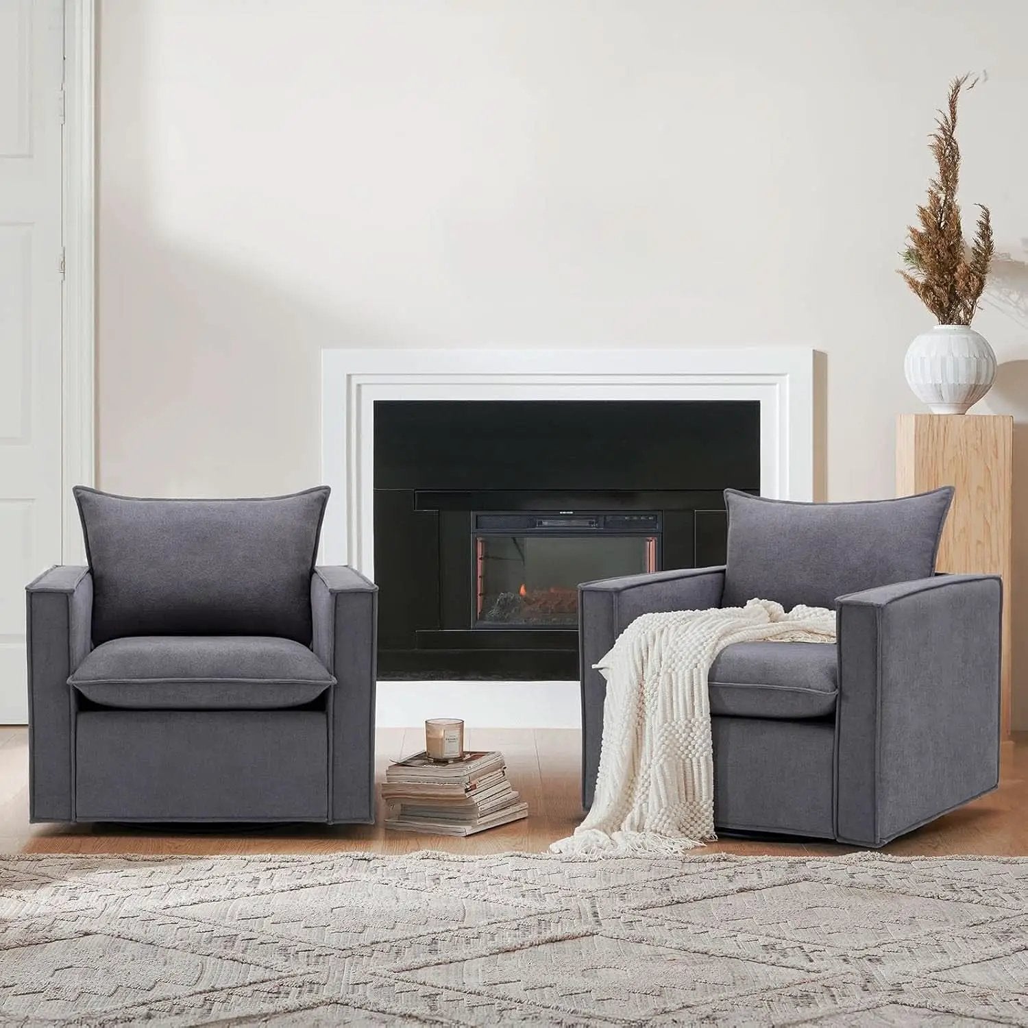 Charcoal Upholstered Swivel Accent Chair 34Inch Wide from PriceLows™