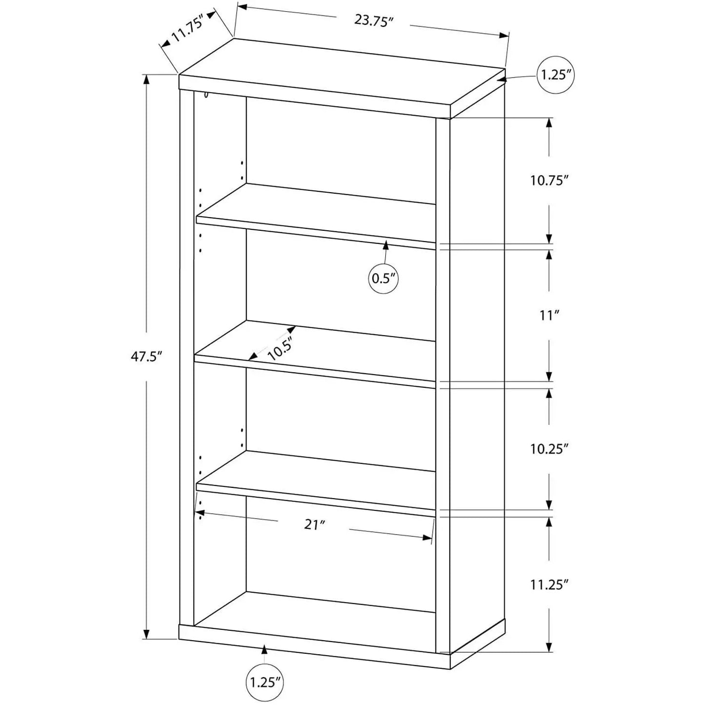 Adjustable 3 Shelf Bookcase 48H Brown Laminate Finish from PriceLows™
