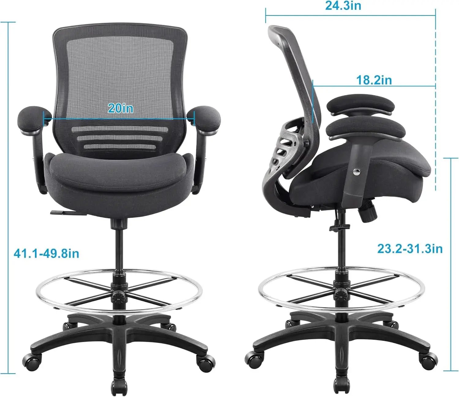 400Lbs Ergonomic Drafting Chair Adjustable Foot Ring from PriceLows™