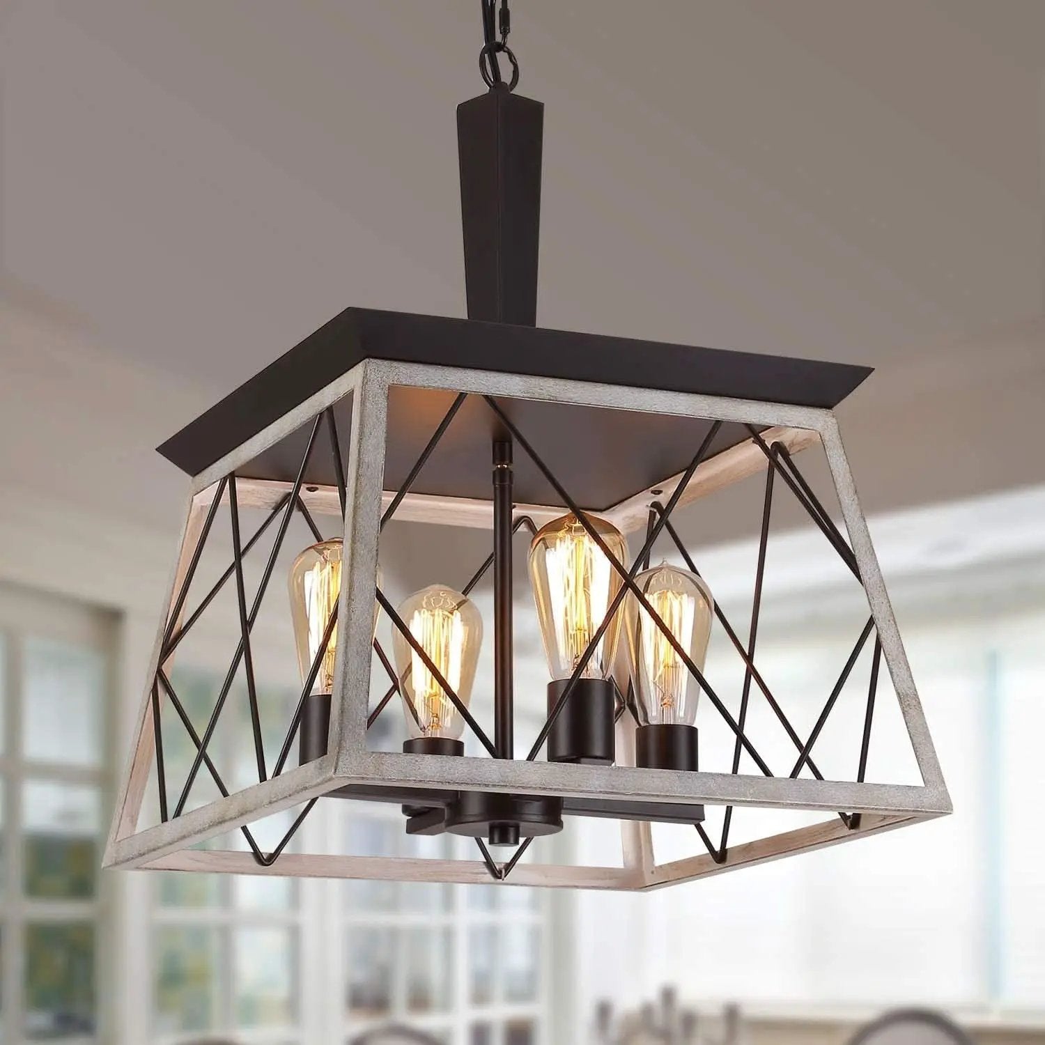 4 Light Farmhouse Vintage Chandelier White Oak Finish from PriceLows™