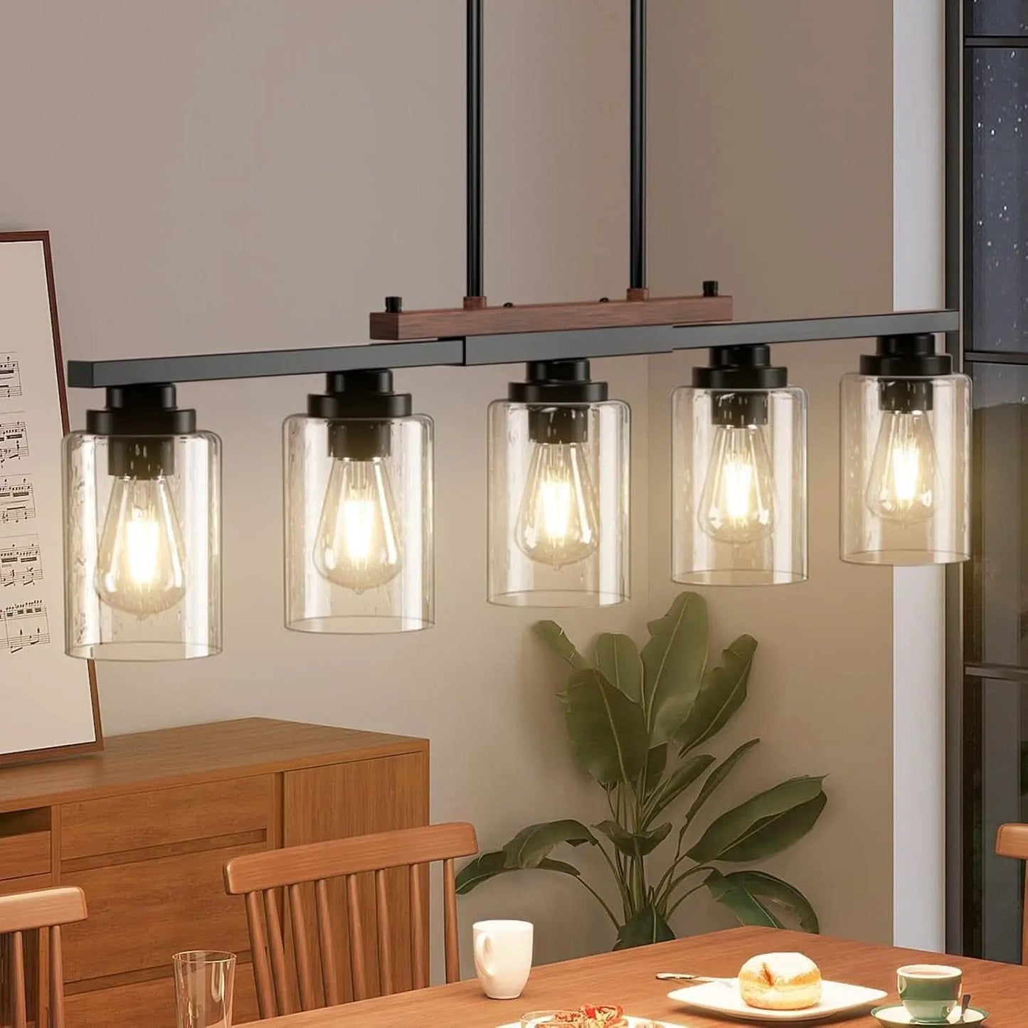 Five Lights Farmhouse Dining Room Chandelier Black Metal from PriceLows™
