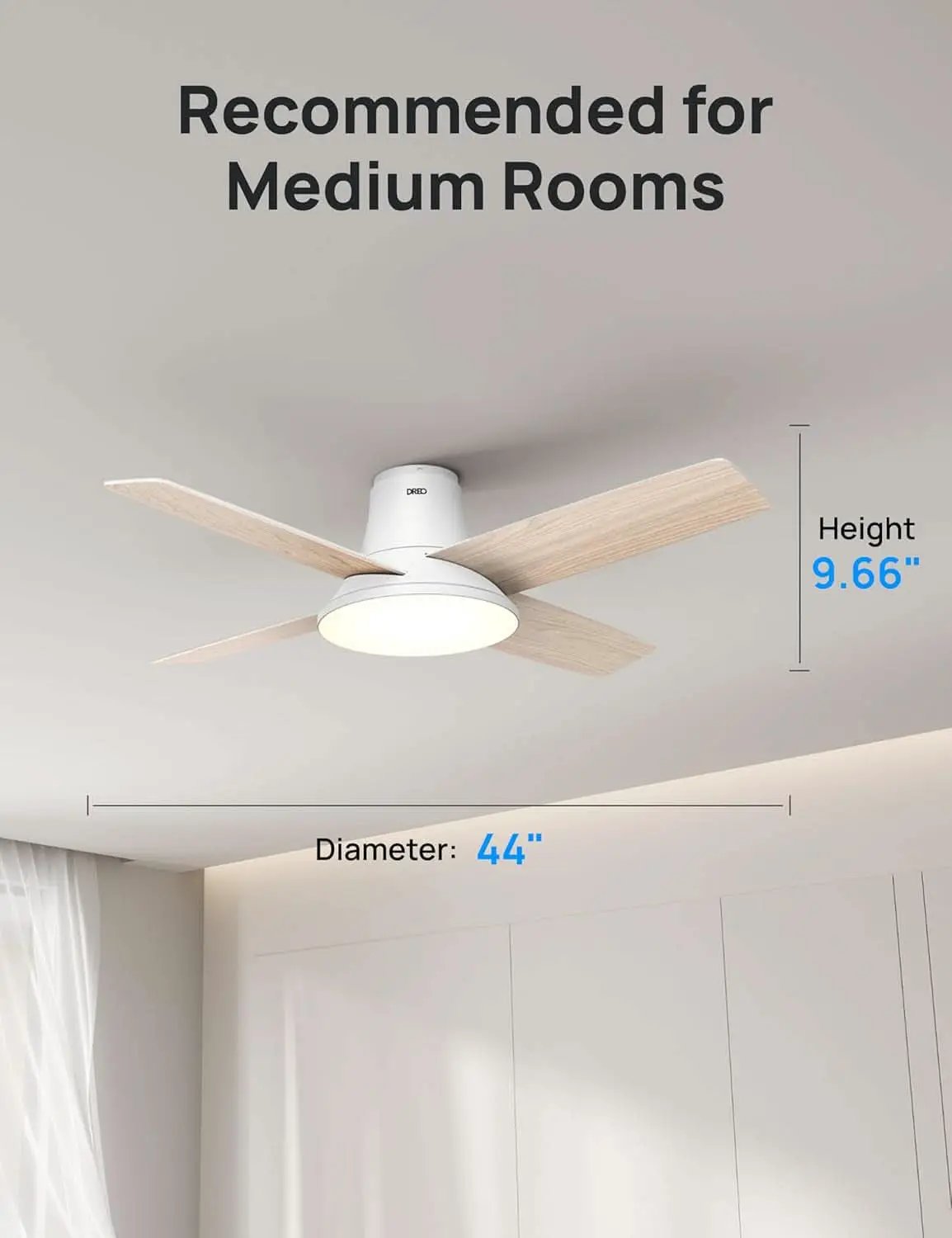 44 Inch White Smart Ceiling Fan With Dimmable LED Light And Remote from PriceLows™