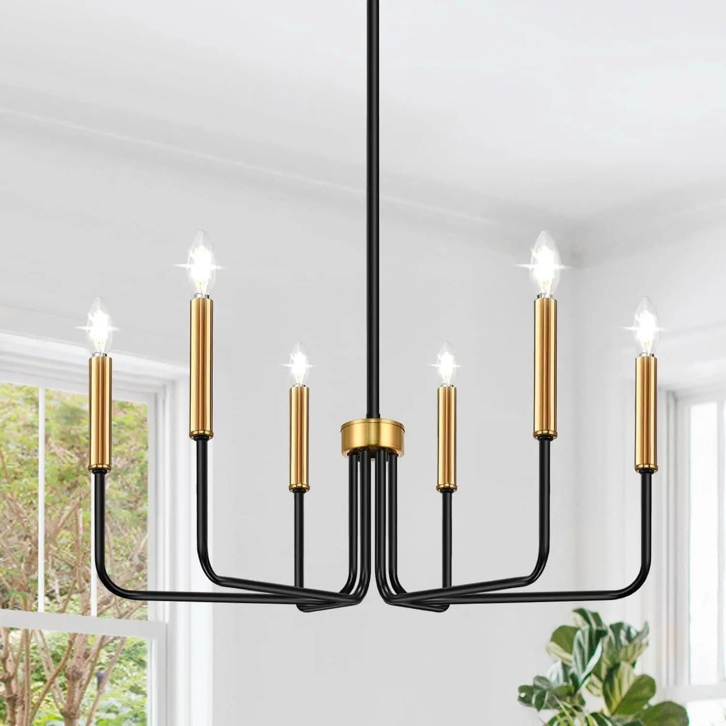 Black And Gold Six Light Farmhouse Chandelier For Dining Room from PriceLows™