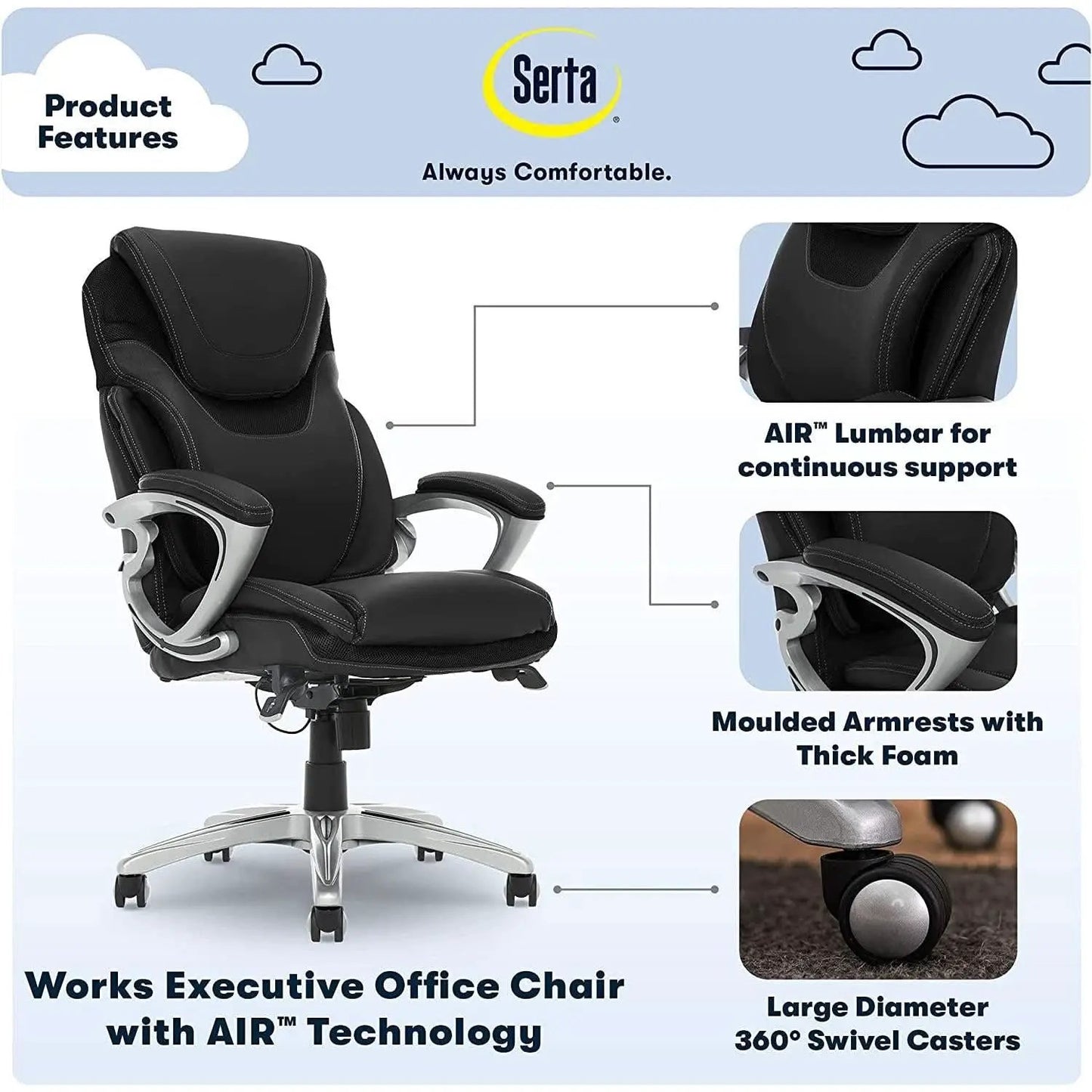 Ergonomic Executive Chair Bonded Leather With Air Lumbar from PriceLows™
