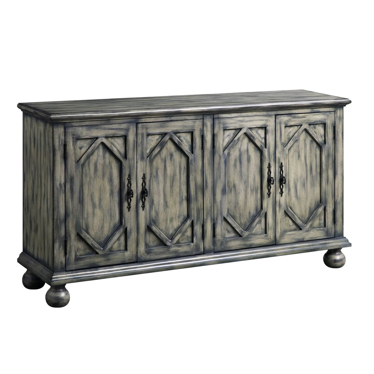 Pavan Console Cabinet | Patterned Front Doors | Rectangular Design | Gray