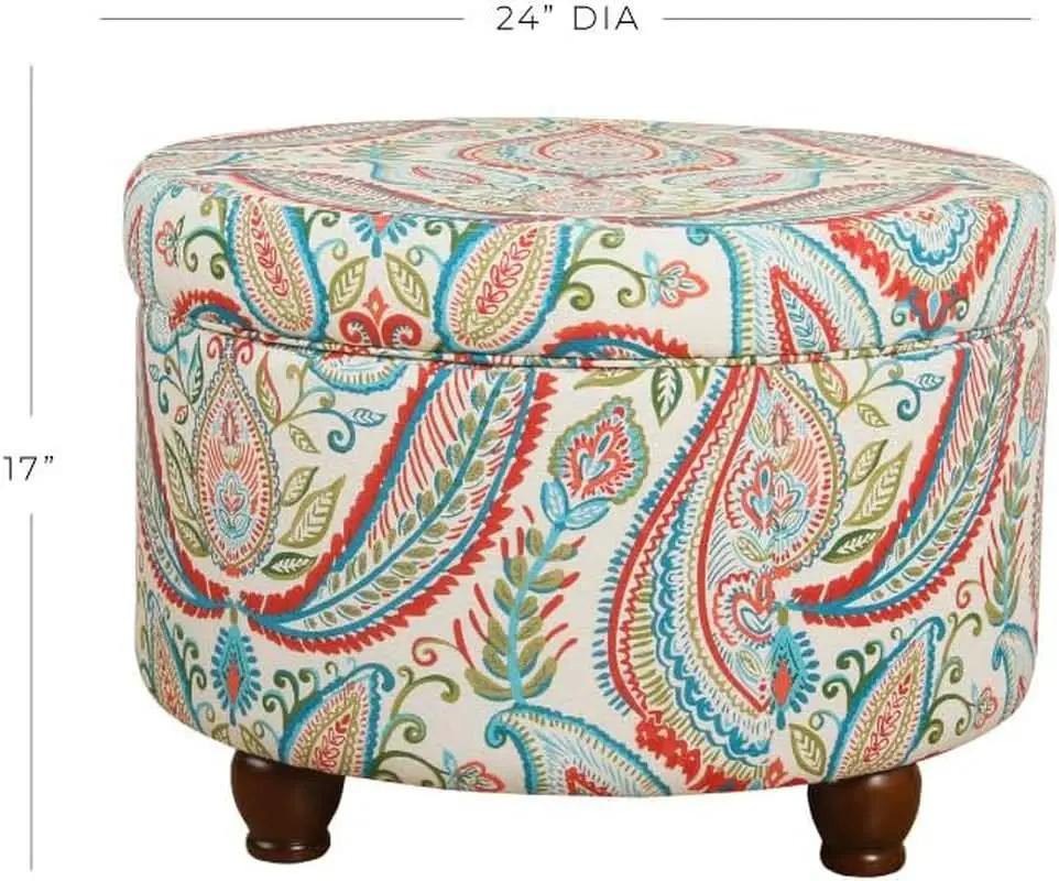 Large Upholstered Round Storage Ottoman Living Room from PriceLows™