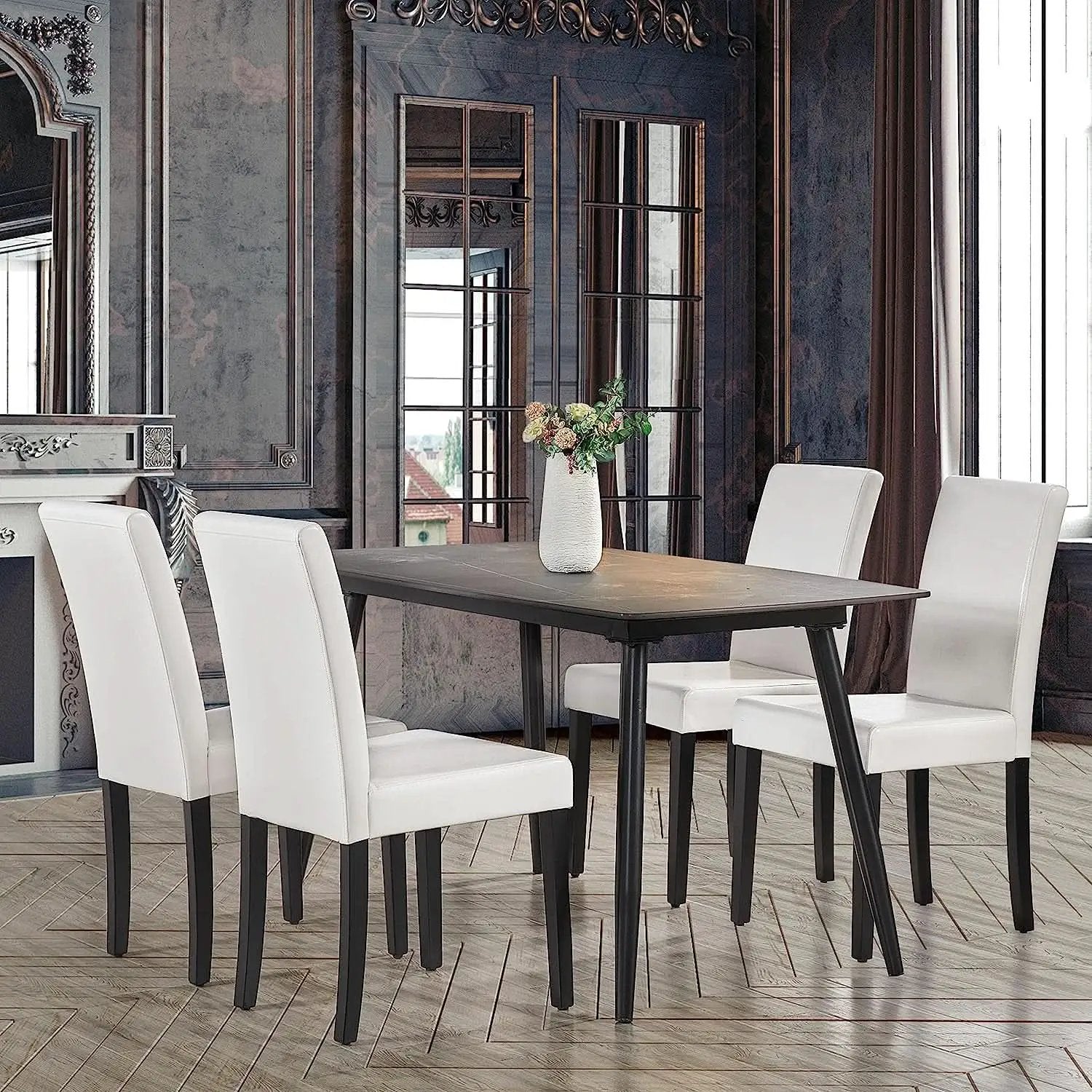 Set Of 4 Modern Parson Chairs With Faux Leather White from PriceLows™
