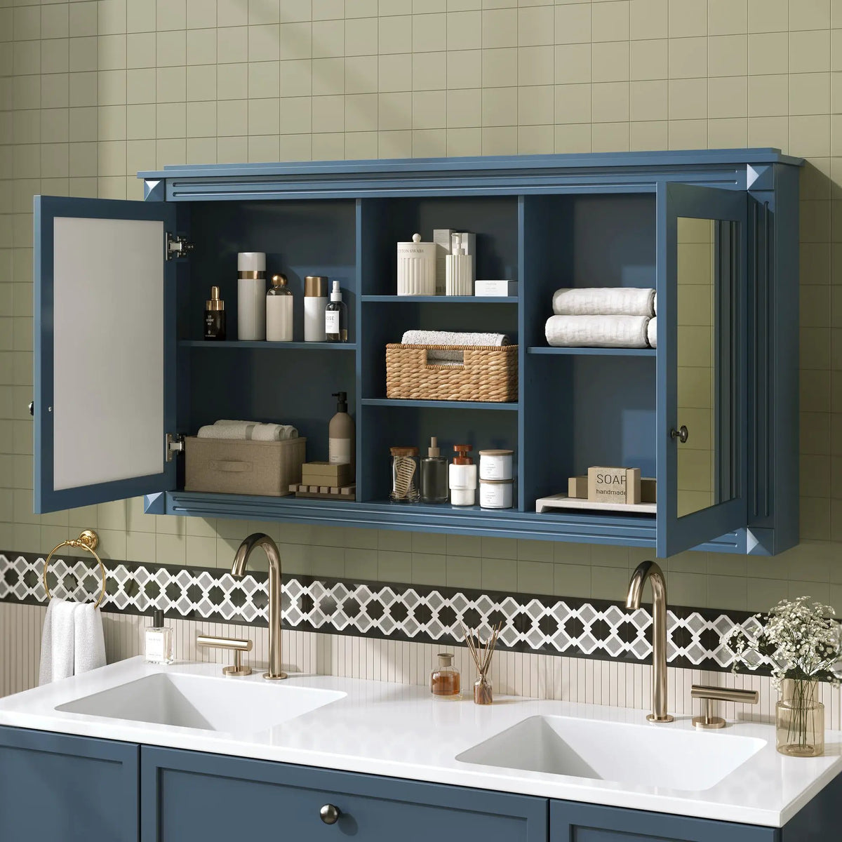 2-In-1 Wall Mirror Cabinet | 55 Inch Width | Soft-Closing Hinges | Dual High-Definition Mirrors