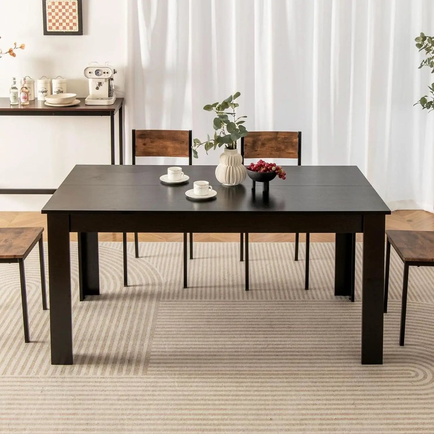 63 Inch Black Dining Table For 6 Modern Home Kitchen from PriceLows™