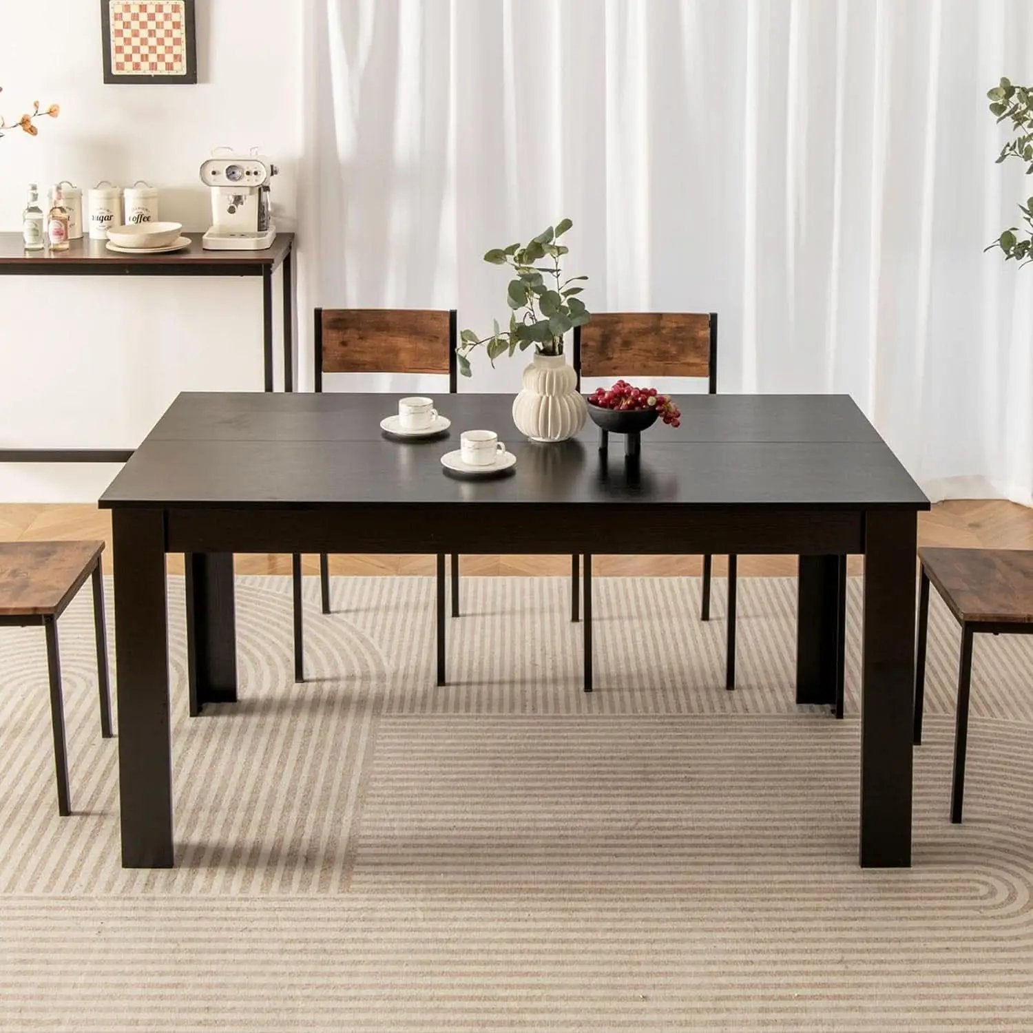 63 Inch Wood Dining Table For Four To Six People Black from PriceLows™