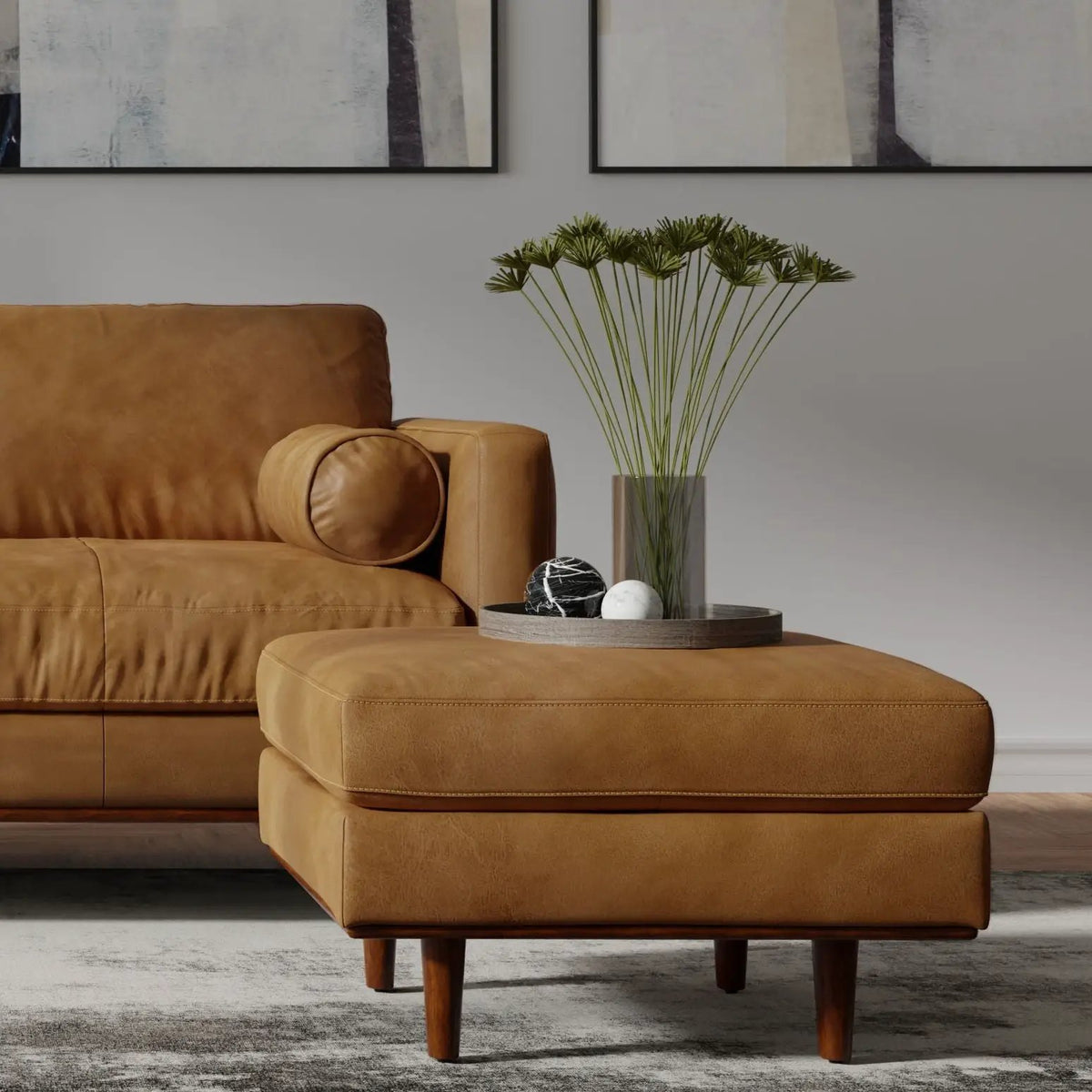 Morrison Handcrafted Ottoman | Mid-Century Modern Styling | Corner-Blocked Frame | 33 Inch Width